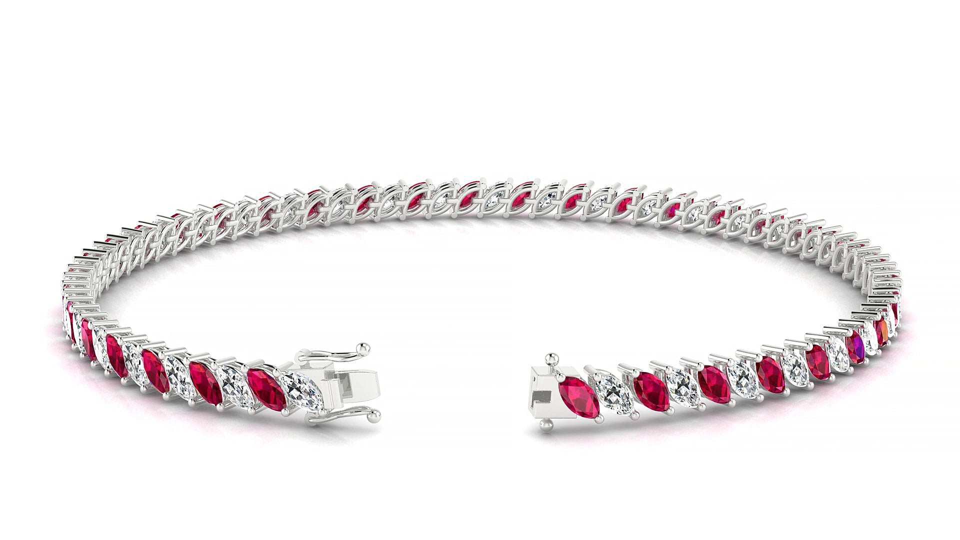 Venezia 1-1 | 18k White Gold 4 x 2 mm Marquise Natural Ruby & Diamond 20 cm Tennis Bracelet