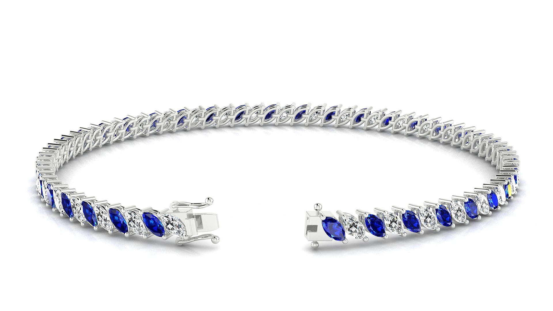 Venezia 1-1 | 18k White Gold 4 x 2 mm Marquise Natural Sapphire & Diamond 20 cm Tennis Bracelet
