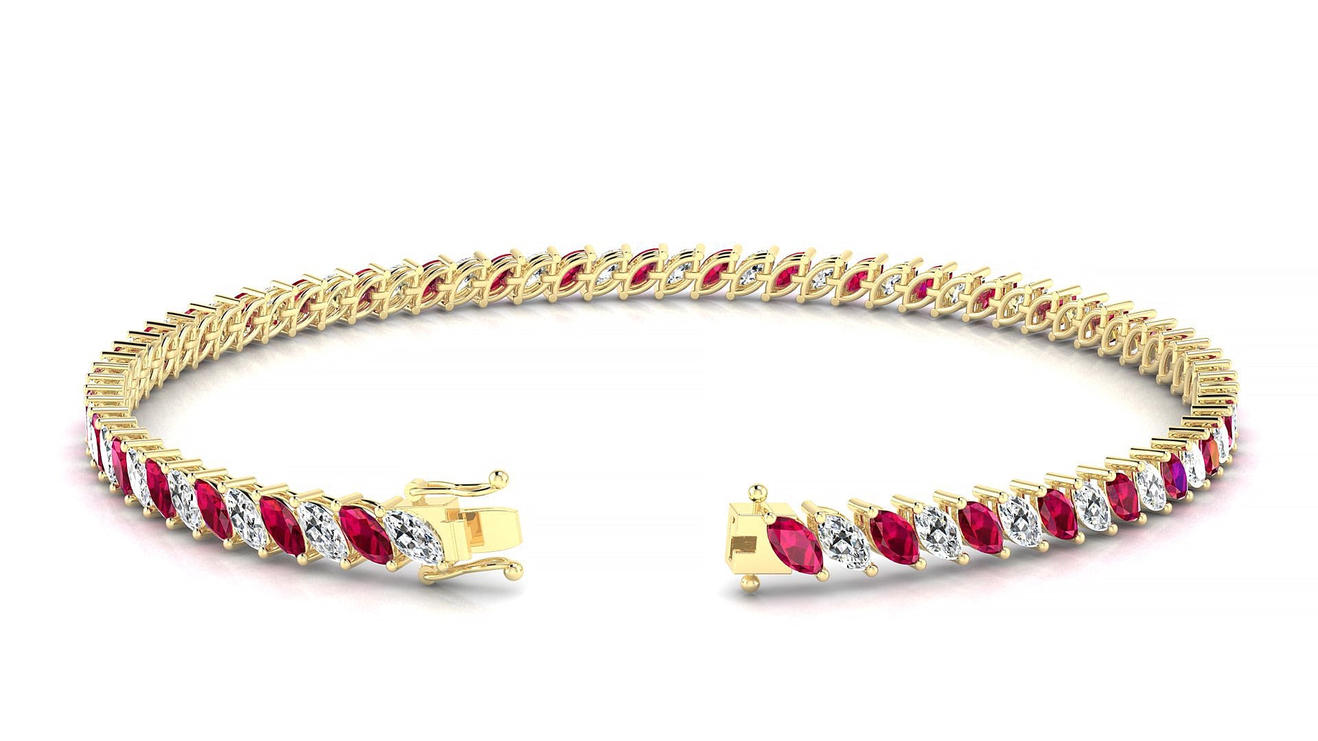Venezia 1-1 | 18k Yellow Gold 4 x 2 mm Marquise Natural Ruby & Diamond Tennis Bracelet