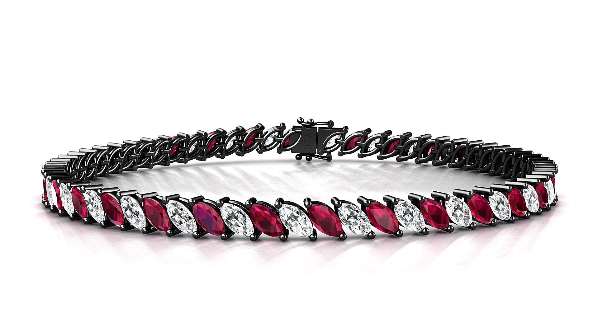 Venezia 1-1 | 18k Black Gold 5 x 2.5 mm Marquise Natural Ruby & Diamond Tennis Bracelet