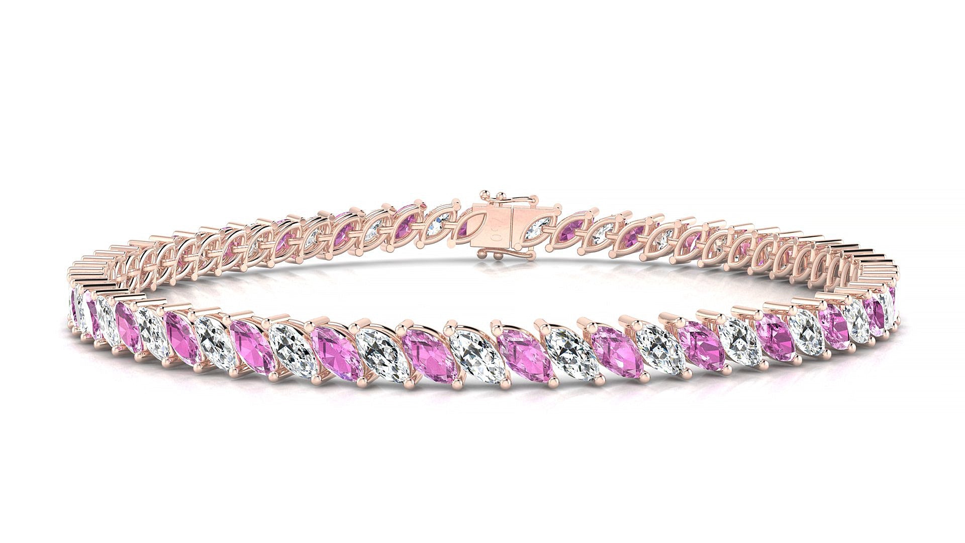 Venezia 1-1 | 18k Rose Gold 5 x 2.5 mm Marquise Natural Pink Sapphire & Diamond Tennis Bracelet