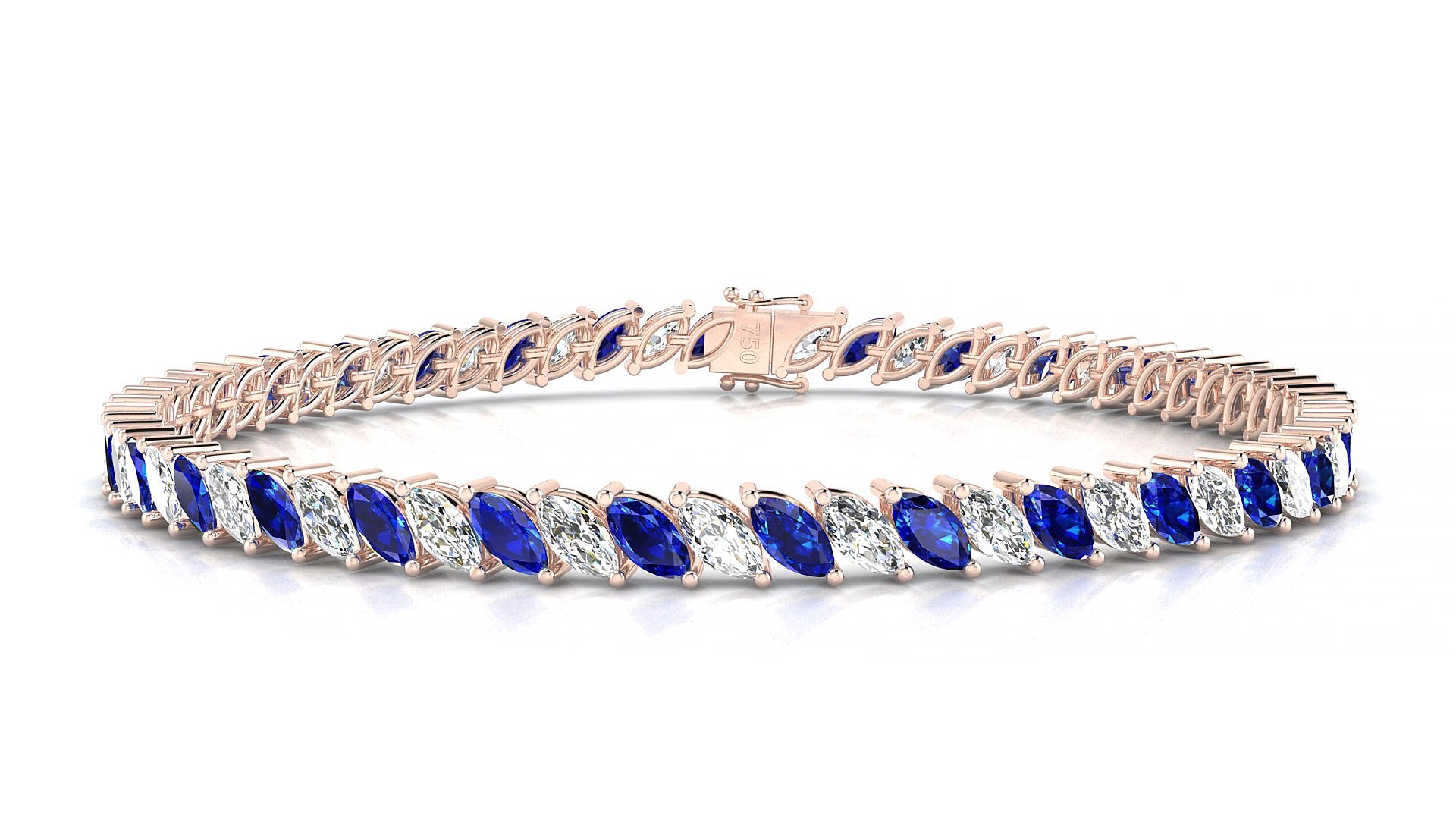 Venezia 1-1 | 18k Rose Gold 5 x 2.5 mm Marquise Natural Sapphire & Diamond 17 cm Tennis Bracelet