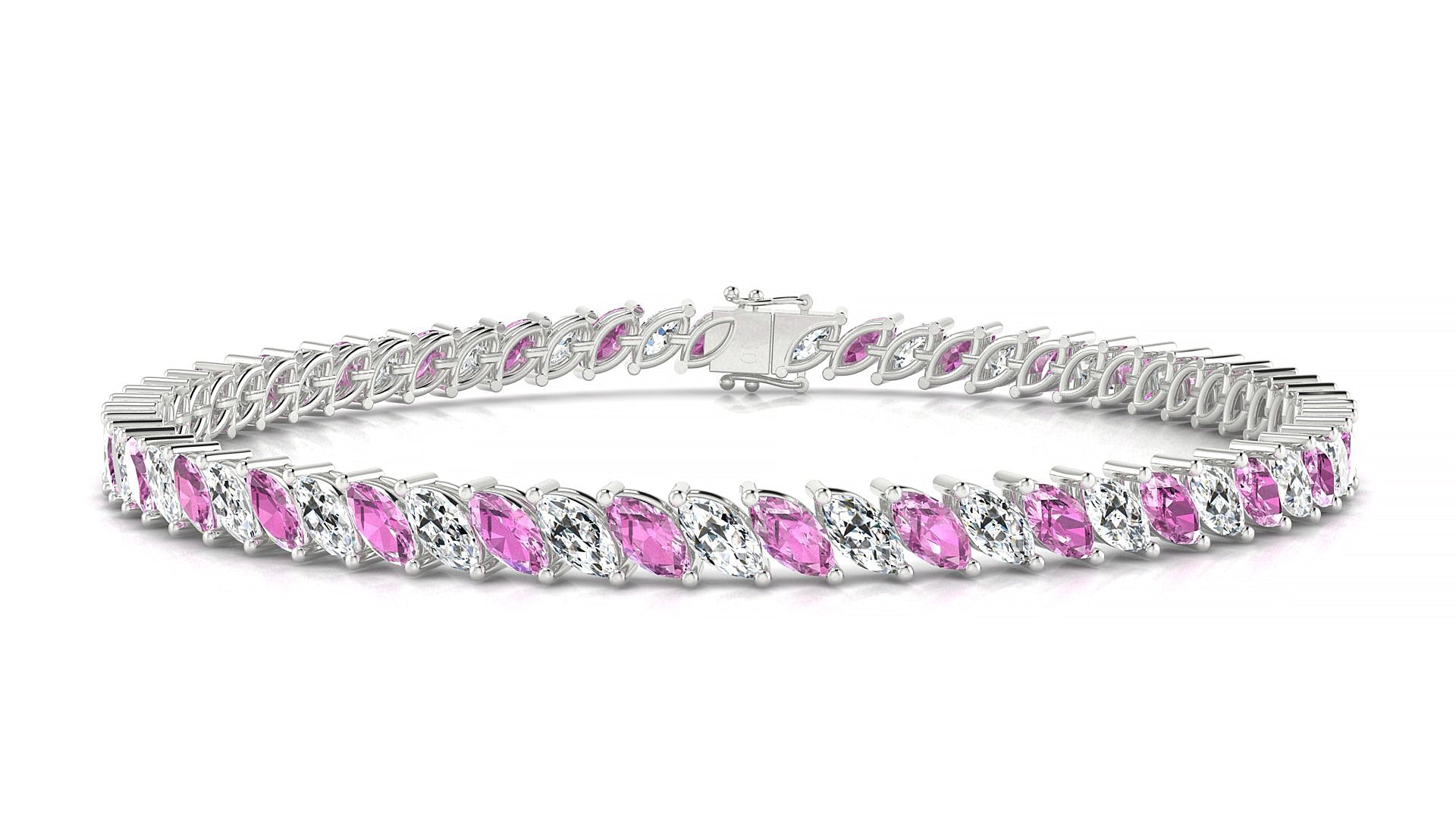 Venezia 1-1 | 18k White Gold 5 x 2.5 mm Marquise Natural Pink Sapphire & Diamond Tennis Bracelet