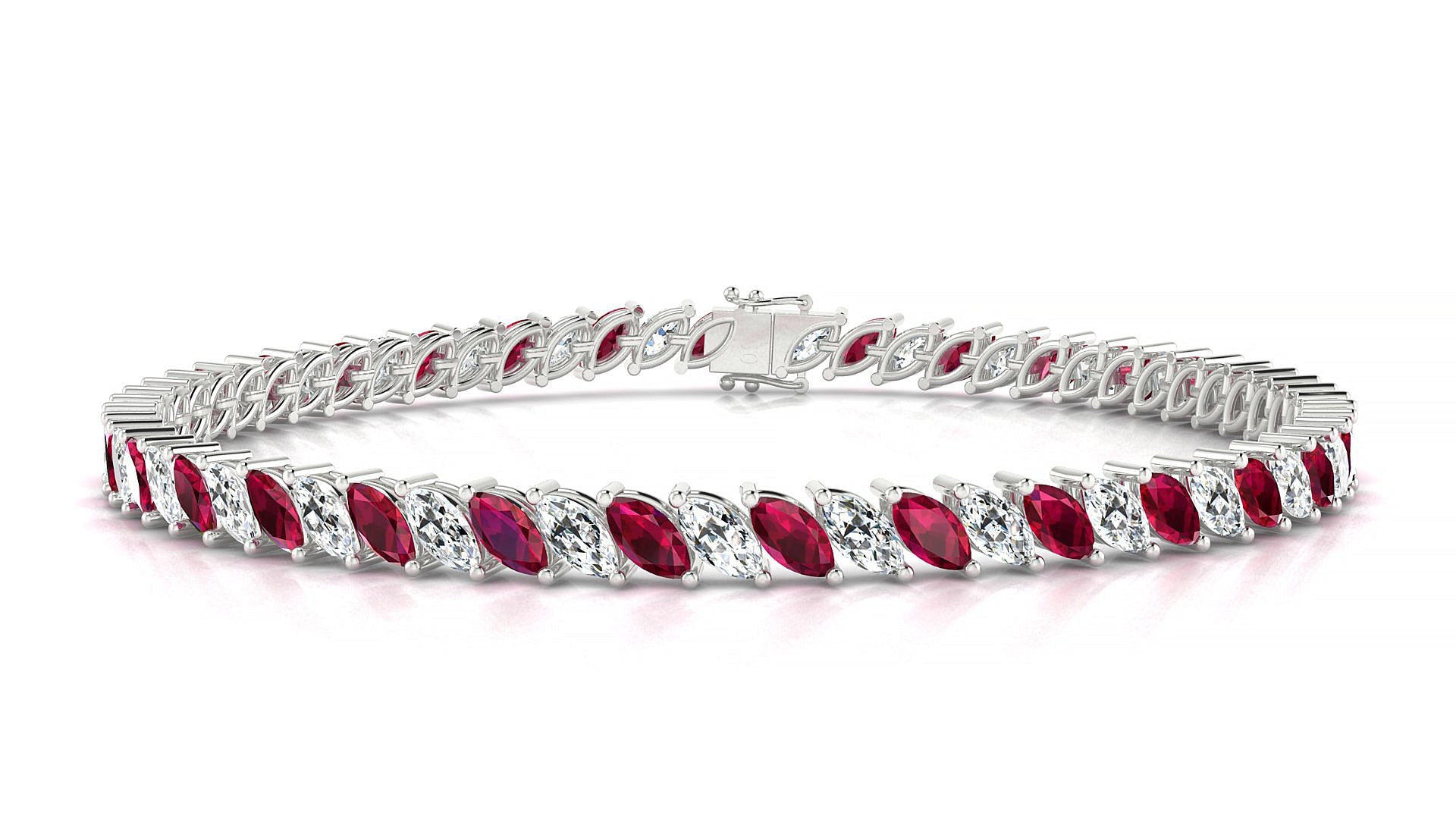 Venezia 1-1 | 18k White Gold 5 x 2.5 mm Marquise Natural Ruby & Diamond Tennis Bracelet