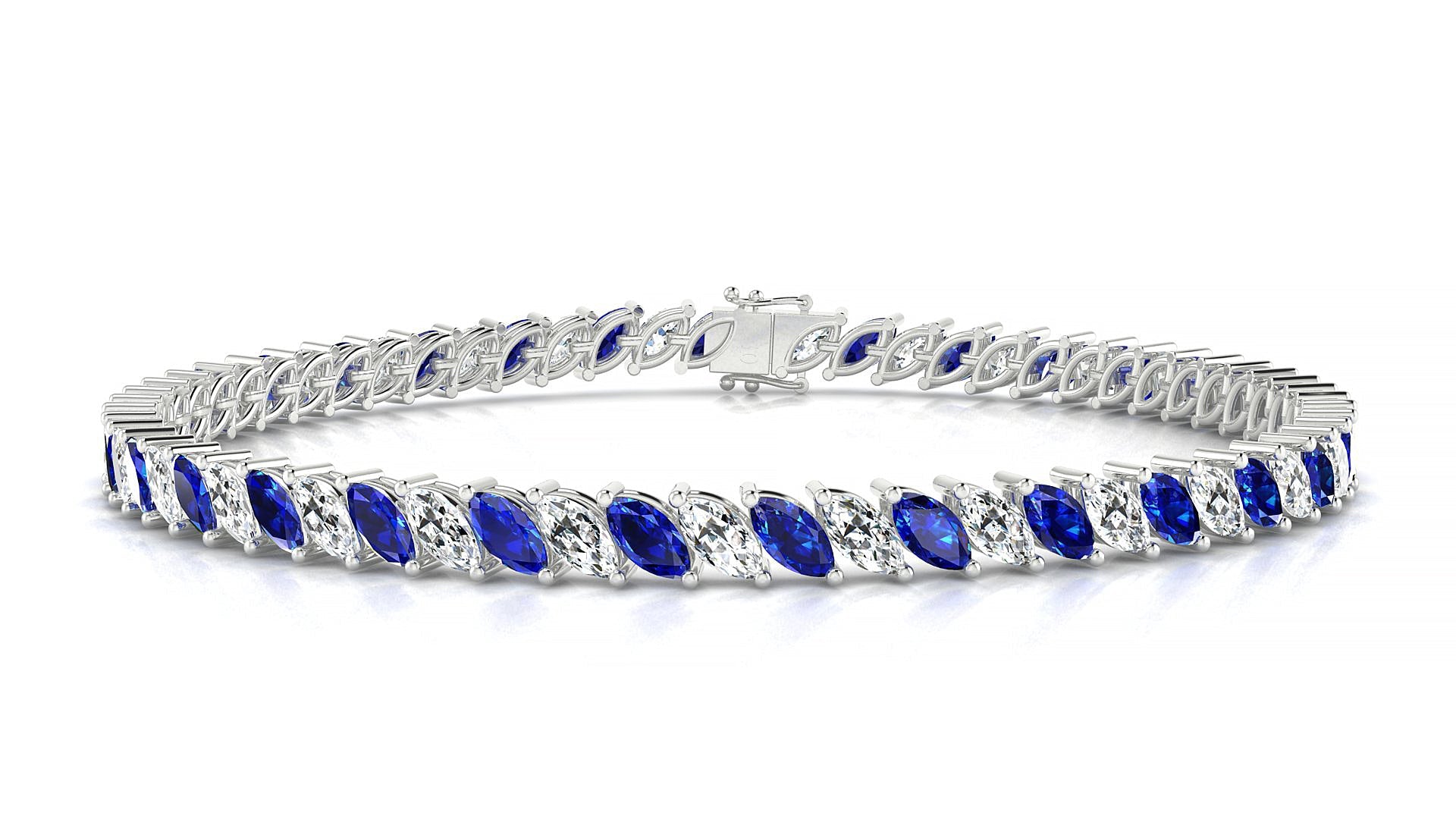 Venezia 1-1 | 18k White Gold 5 x 2.5 mm Marquise Natural Sapphire & Diamond Tennis Bracelet