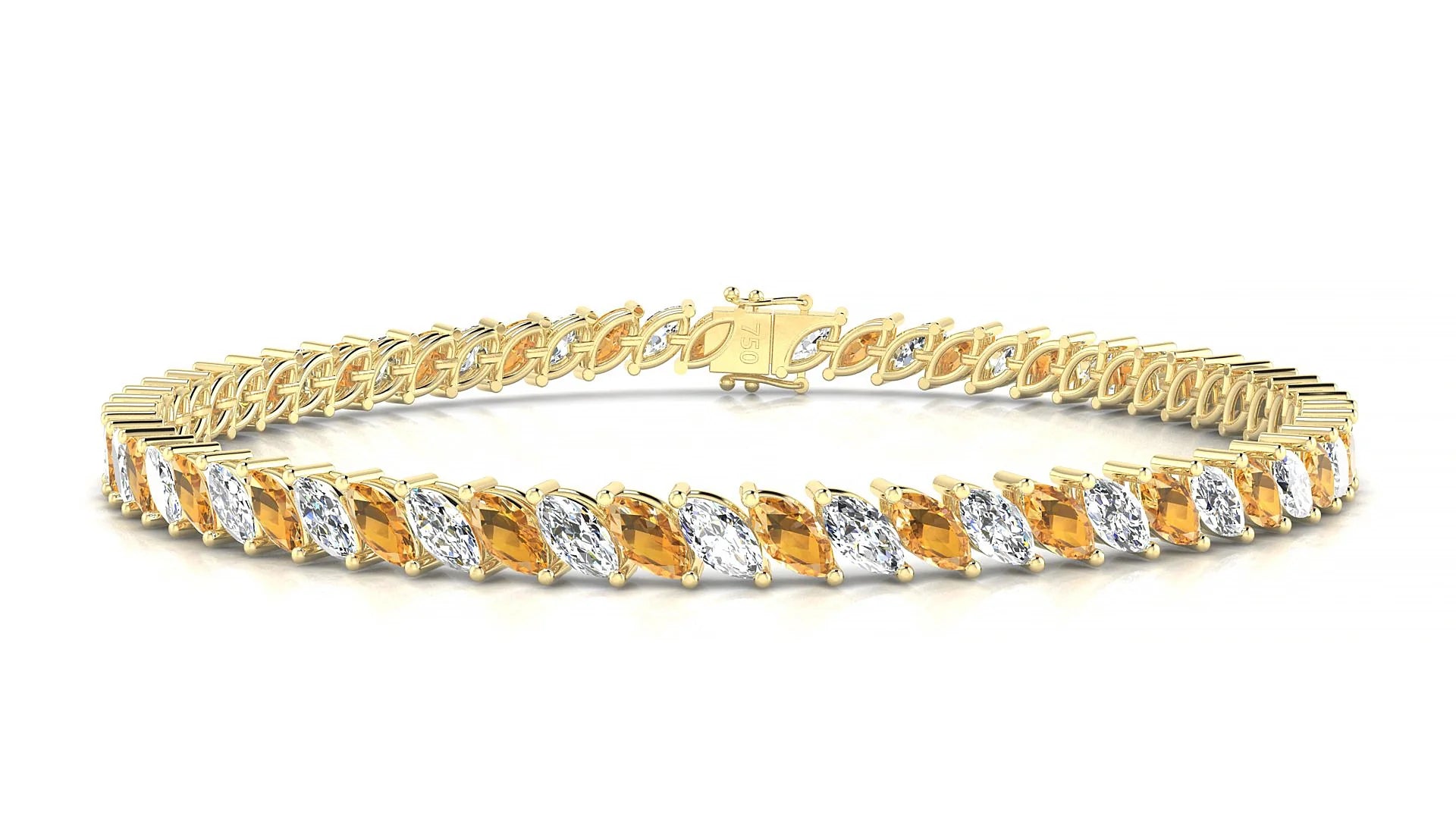 Venezia 1-1 | 18k Yellow Gold 5 x 2.5 mm Marquise Natural Citrine & Diamond Tennis Bracelet