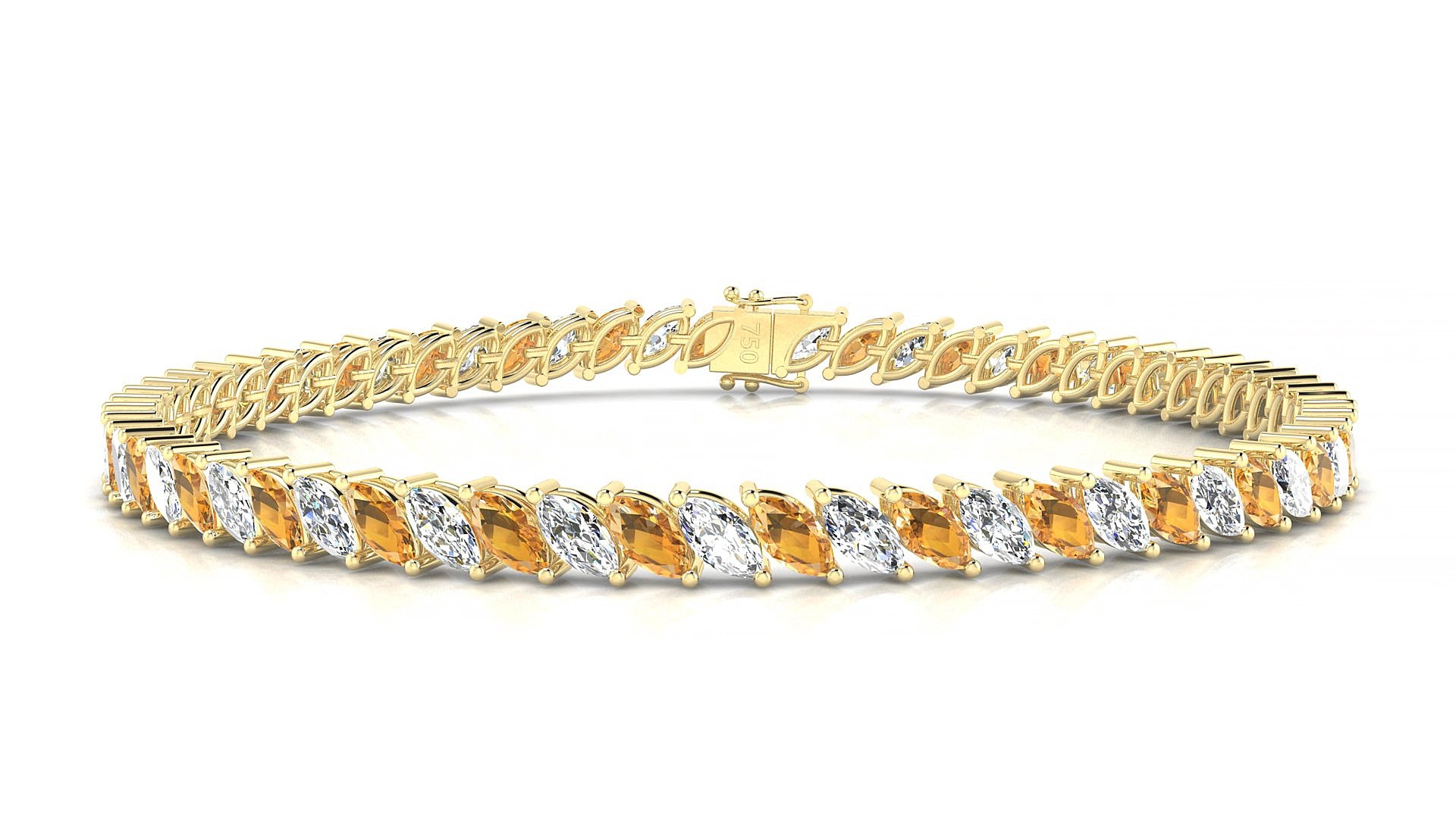 Venezia 1-1 | 18k Yellow Gold 5 x 2.5 mm Marquise Natural Citrine & Diamond 20 cm Tennis Bracelet