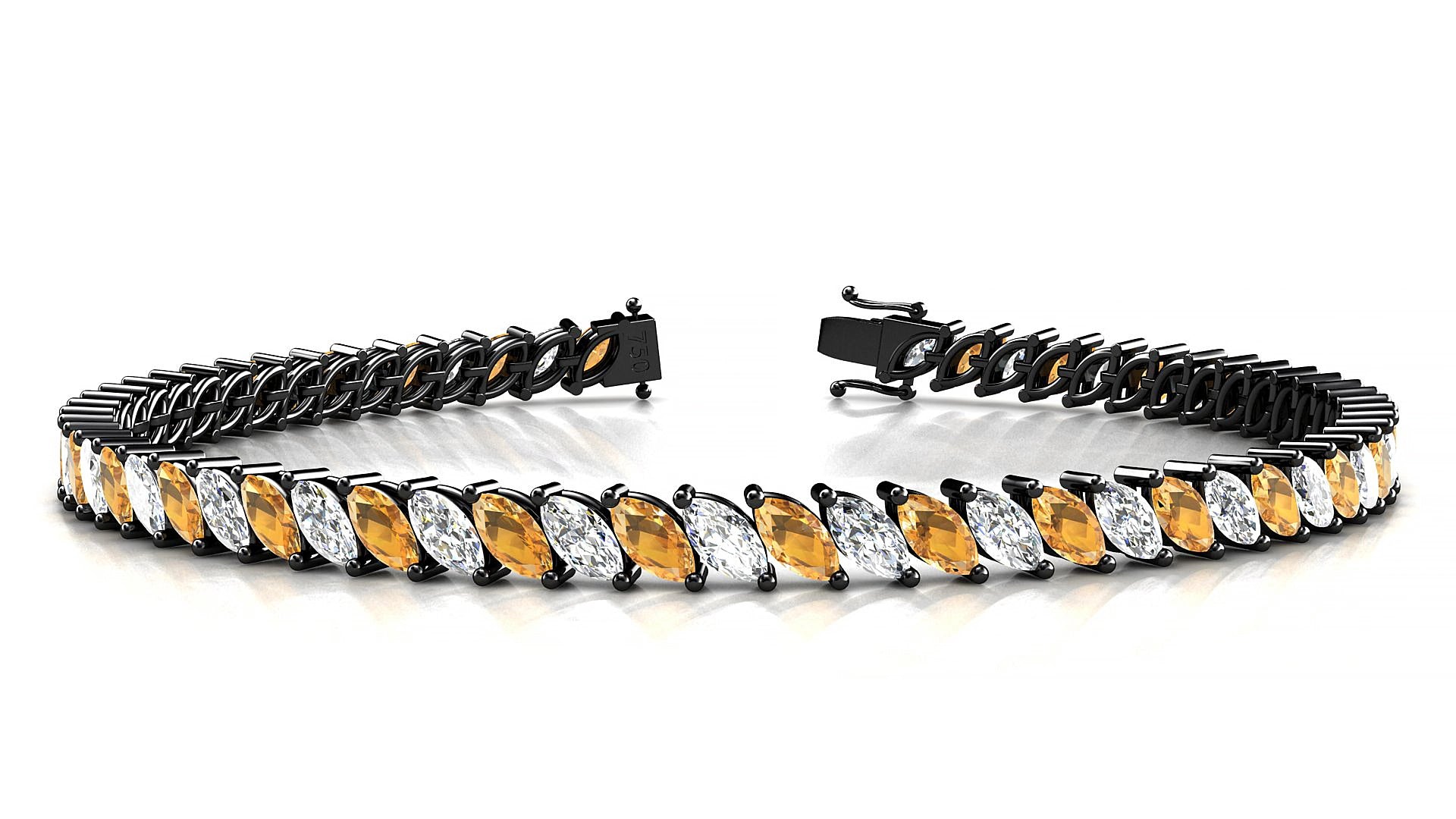 Venezia 1-1 | 18k Black Gold 5 x 2.5 mm Marquise Natural Citrine & Diamond 18 cm Tennis Bracelet