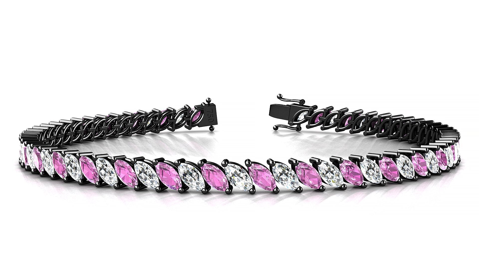 Venezia 1-1 | 18k Black Gold 5 x 2.5 mm Marquise Natural Pink Sapphire & Diamond Tennis Bracelet