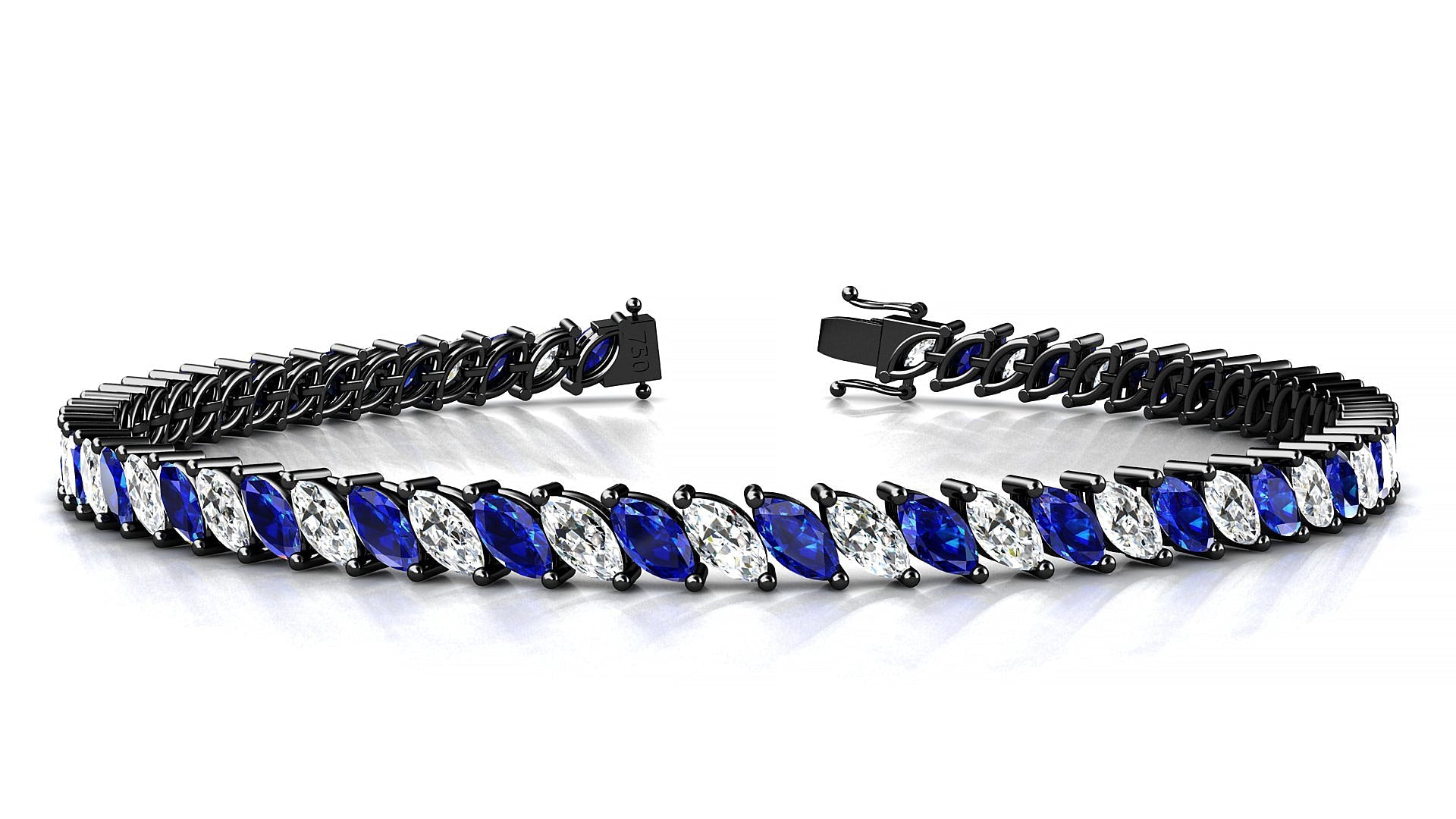 Venezia 1-1 | 18k Black Gold 5 x 2.5 mm Marquise Natural Sapphire & Diamond Tennis Bracelet