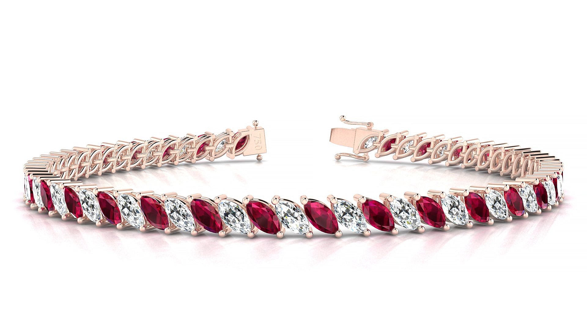 Venezia 1-1 | 18k Rose Gold 5 x 2.5 mm Marquise Natural Ruby & Diamond Tennis Bracelet