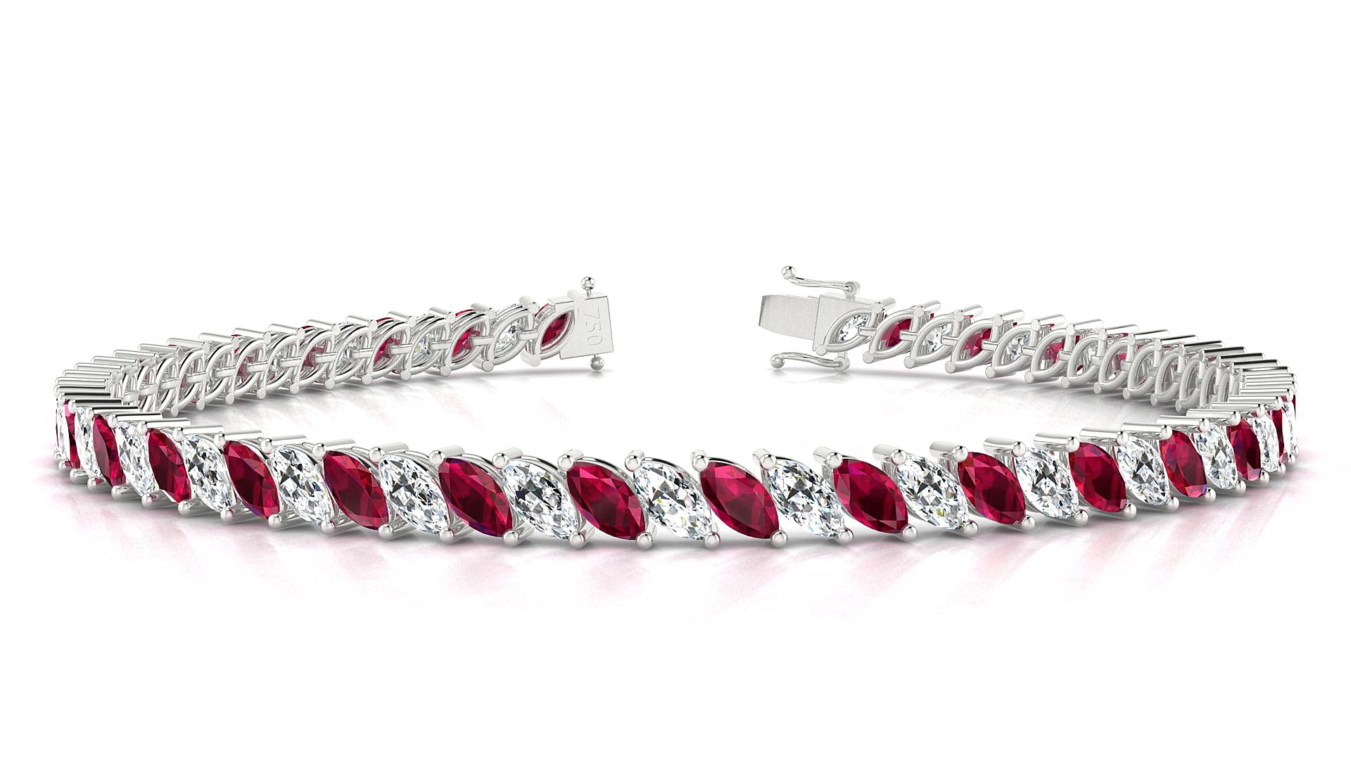 Venezia 1-1 | 18k White Gold 5 x 2.5 mm Marquise Natural Ruby & Diamond Tennis Bracelet