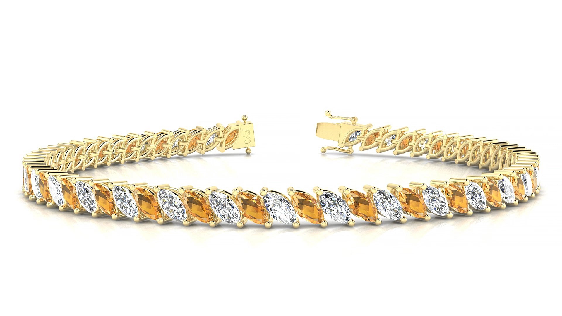 Venezia 1-1 | 18k Yellow Gold 5 x 2.5 mm Marquise Natural Citrine & Diamond 18 cm Tennis Bracelet