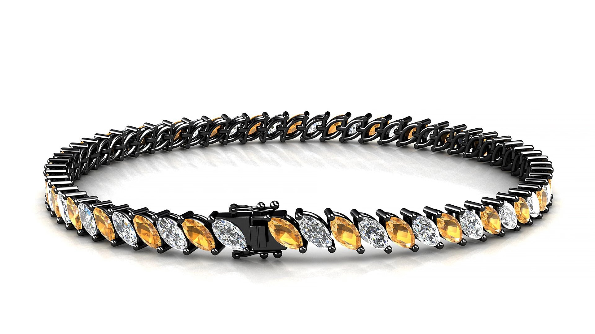 Venezia 1-1 | 18k Black Gold 5 x 2.5 mm Marquise Natural Citrine & Diamond 17 cm Tennis Bracelet
