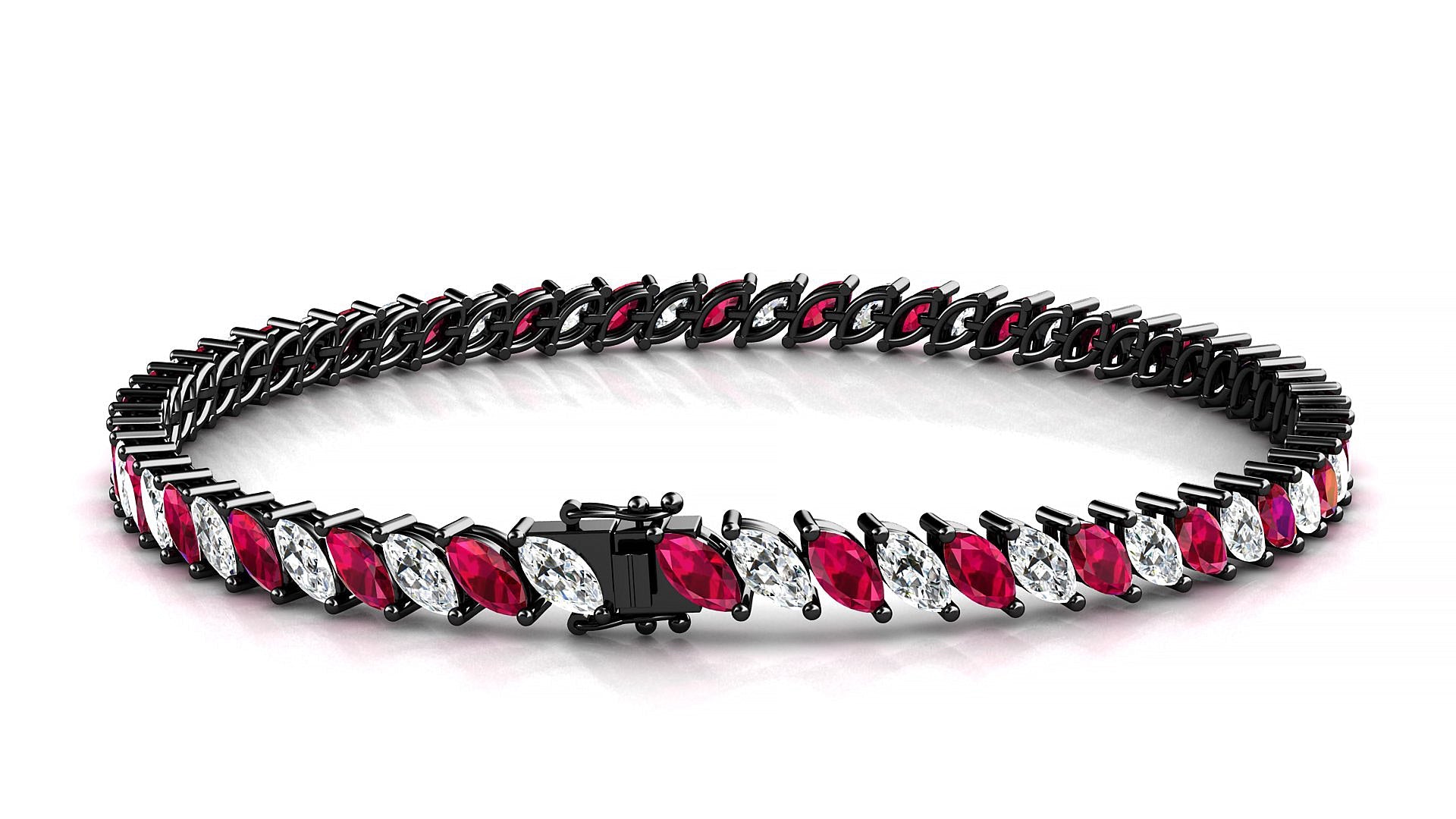 Venezia 1-1 | 18k Black Gold 5 x 2.5 mm Marquise Natural Ruby & Diamond Tennis Bracelet