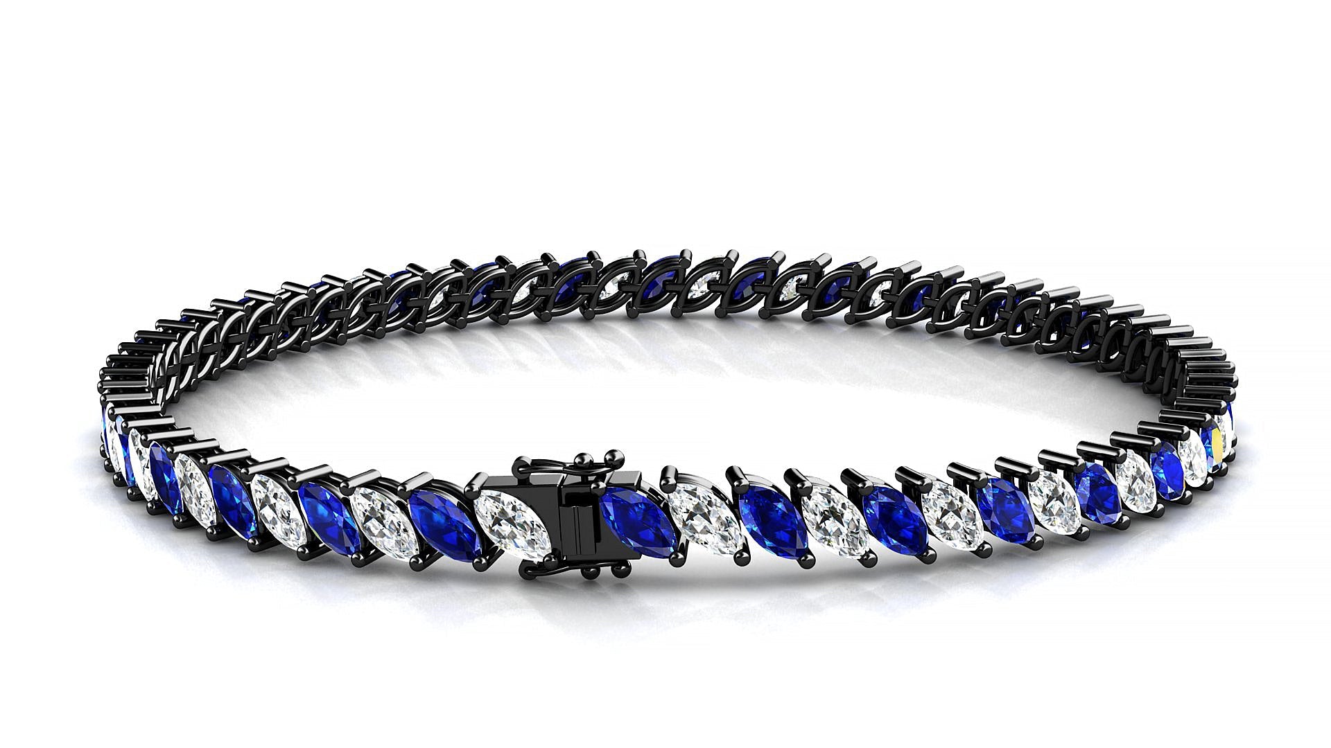 Venezia 1-1 | 18k Black Gold 5 x 2.5 mm Marquise Natural Sapphire & Diamond Tennis Bracelet