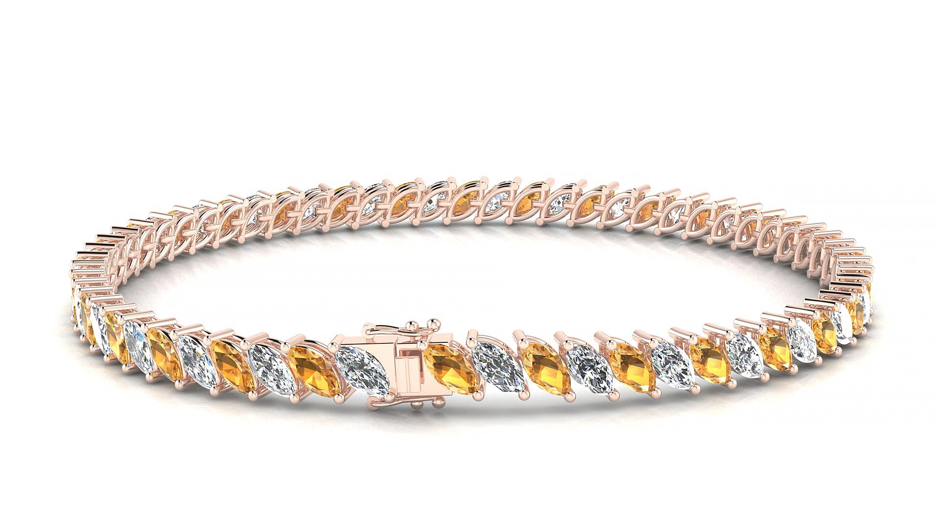 Venezia 1-1 | 18k Rose Gold 5 x 2.5 mm Marquise Natural Citrine & Diamond 15 cm Tennis Bracelet