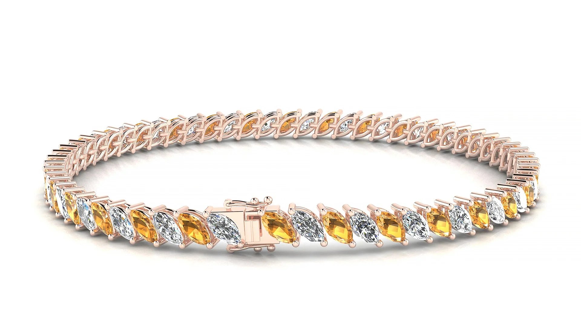 Venezia 1-1 | 18k Rose Gold 5 x 2.5 mm Marquise Natural Citrine & Diamond Tennis Bracelet