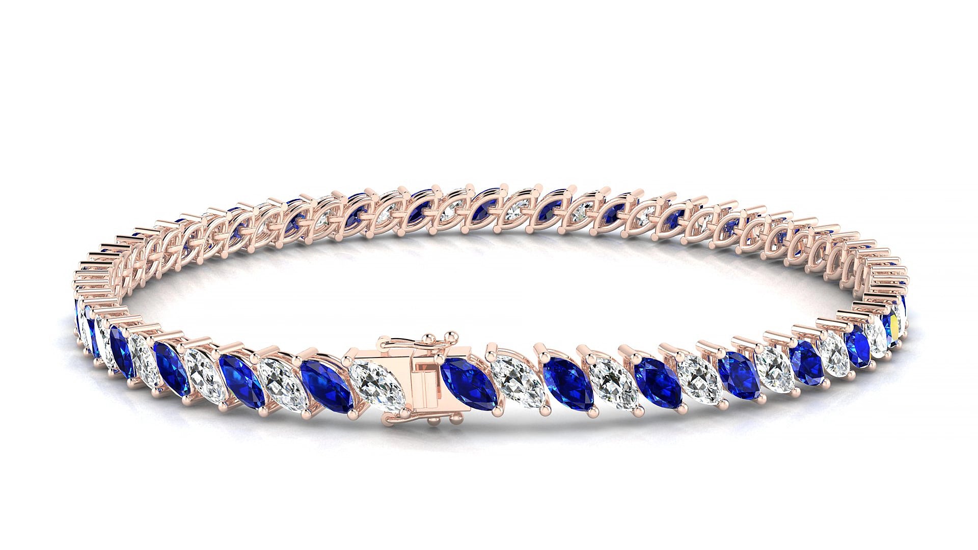 Venezia 1-1 | 18k Rose Gold 5 x 2.5 mm Marquise Natural Sapphire & Diamond 20 cm Tennis Bracelet