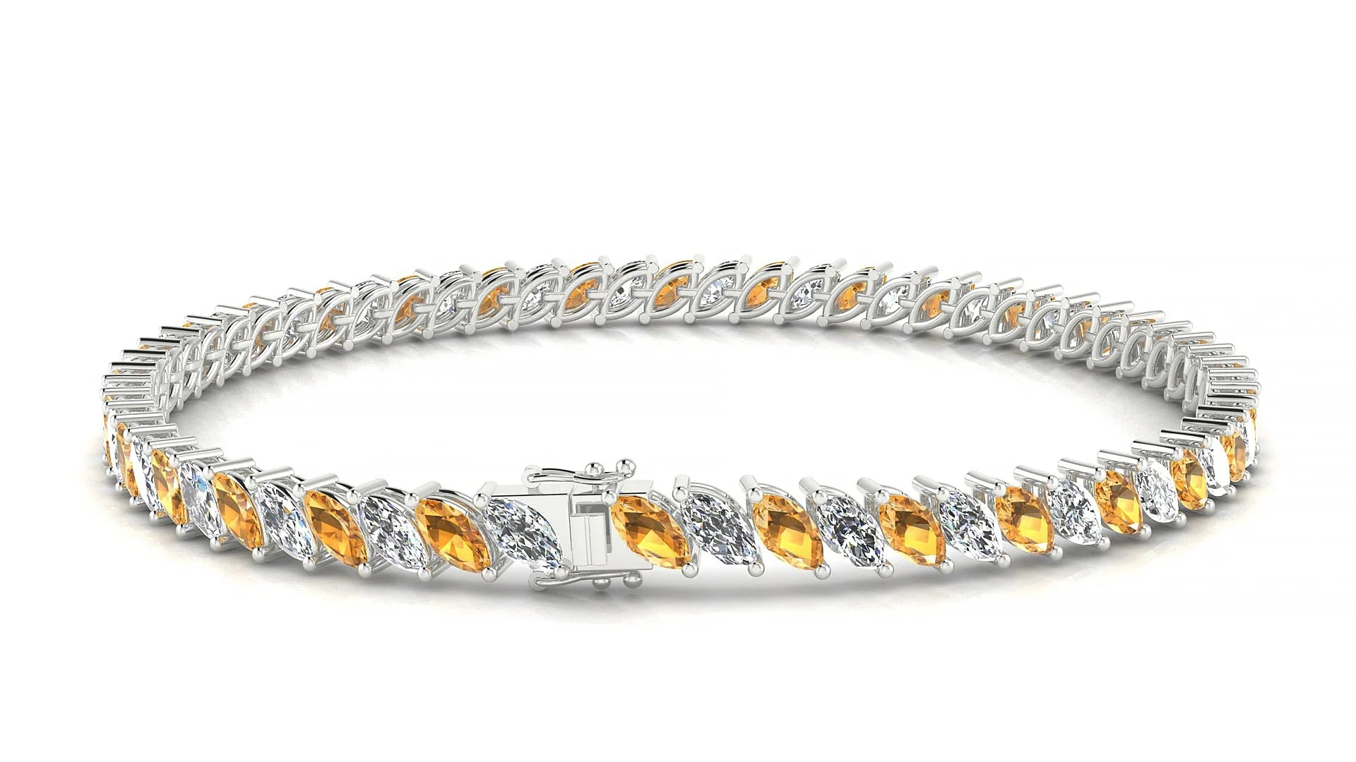Venezia 1-1 | 18k White Gold 5 x 2.5 mm Marquise Natural Citrine & Diamond Tennis Bracelet