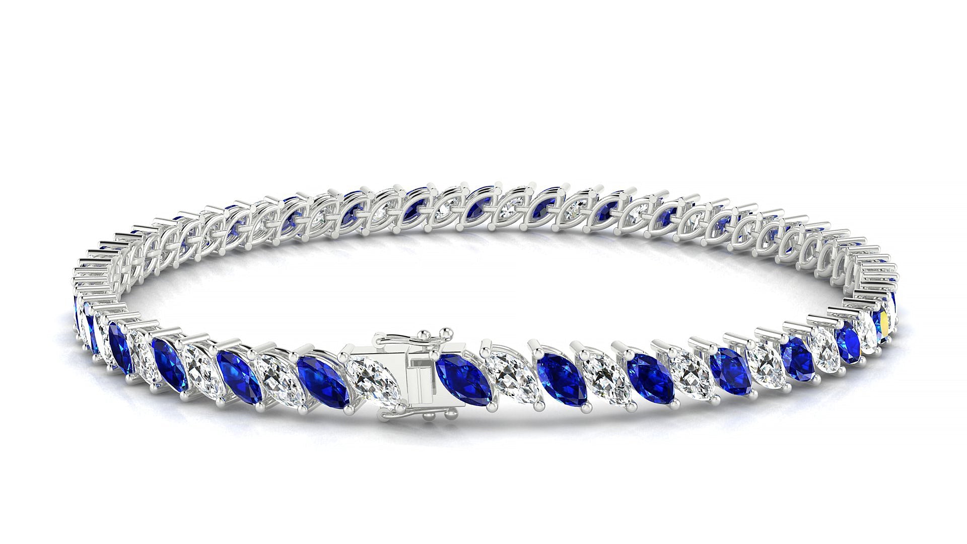 Venezia 1-1 | 18k White Gold 5 x 2.5 mm Marquise Natural Sapphire & Diamond Tennis Bracelet