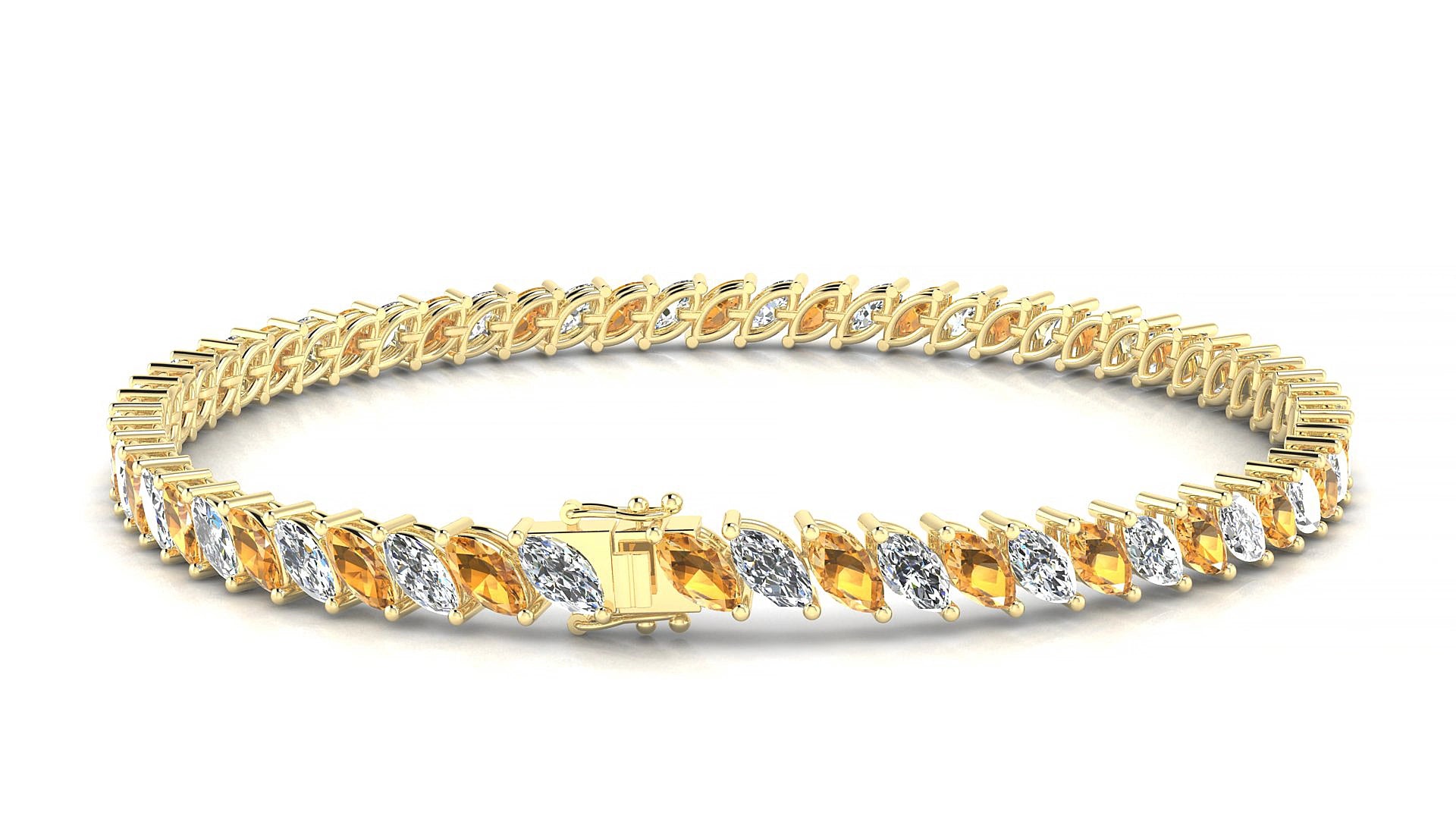 Venezia 1-1 | 18k Yellow Gold 5 x 2.5 mm Marquise Natural Citrine & Diamond 15 cm Tennis Bracelet
