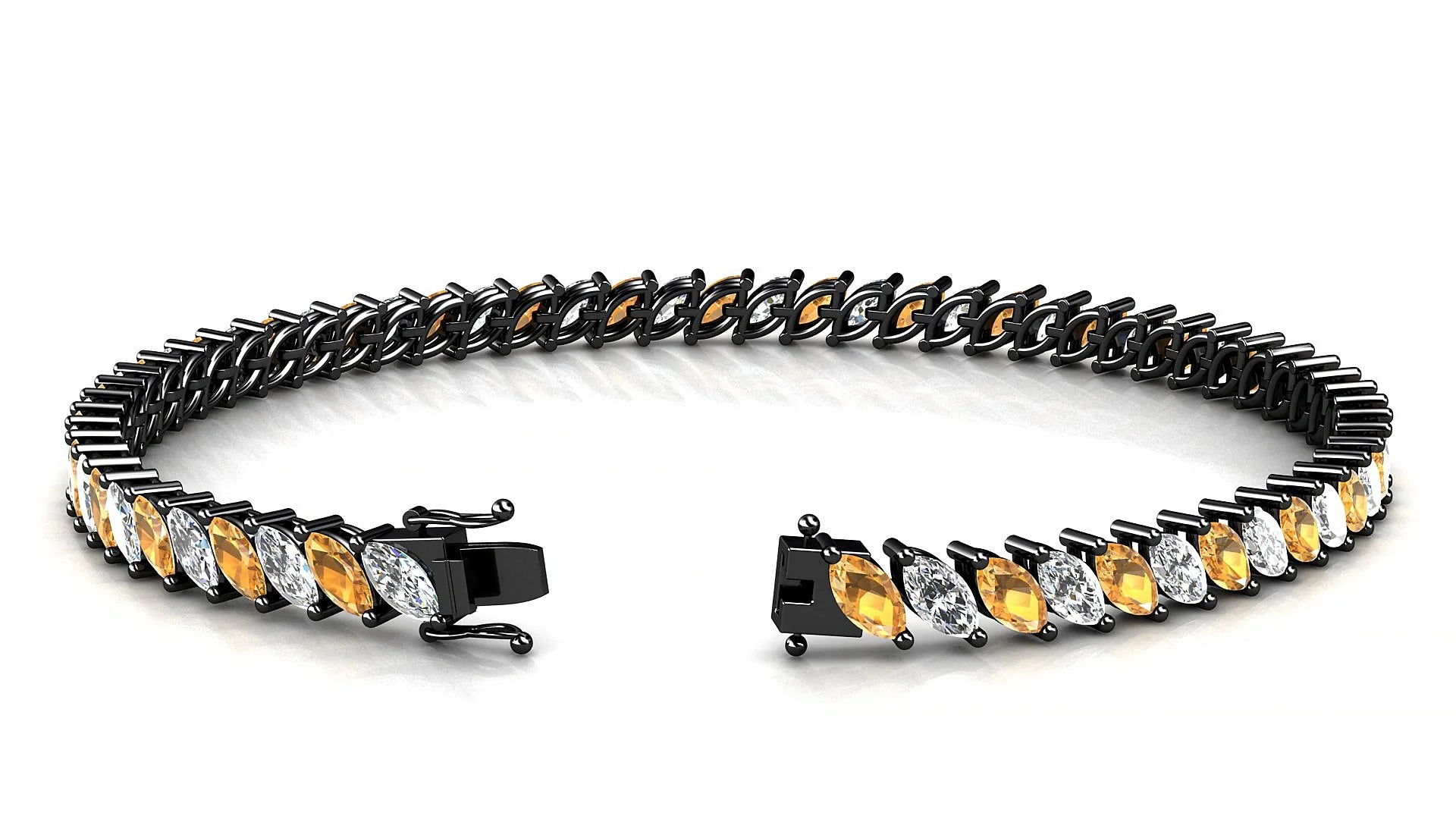 Venezia 1-1 | 18k Black Gold 5 x 2.5 mm Marquise Natural Citrine & Diamond Tennis Bracelet