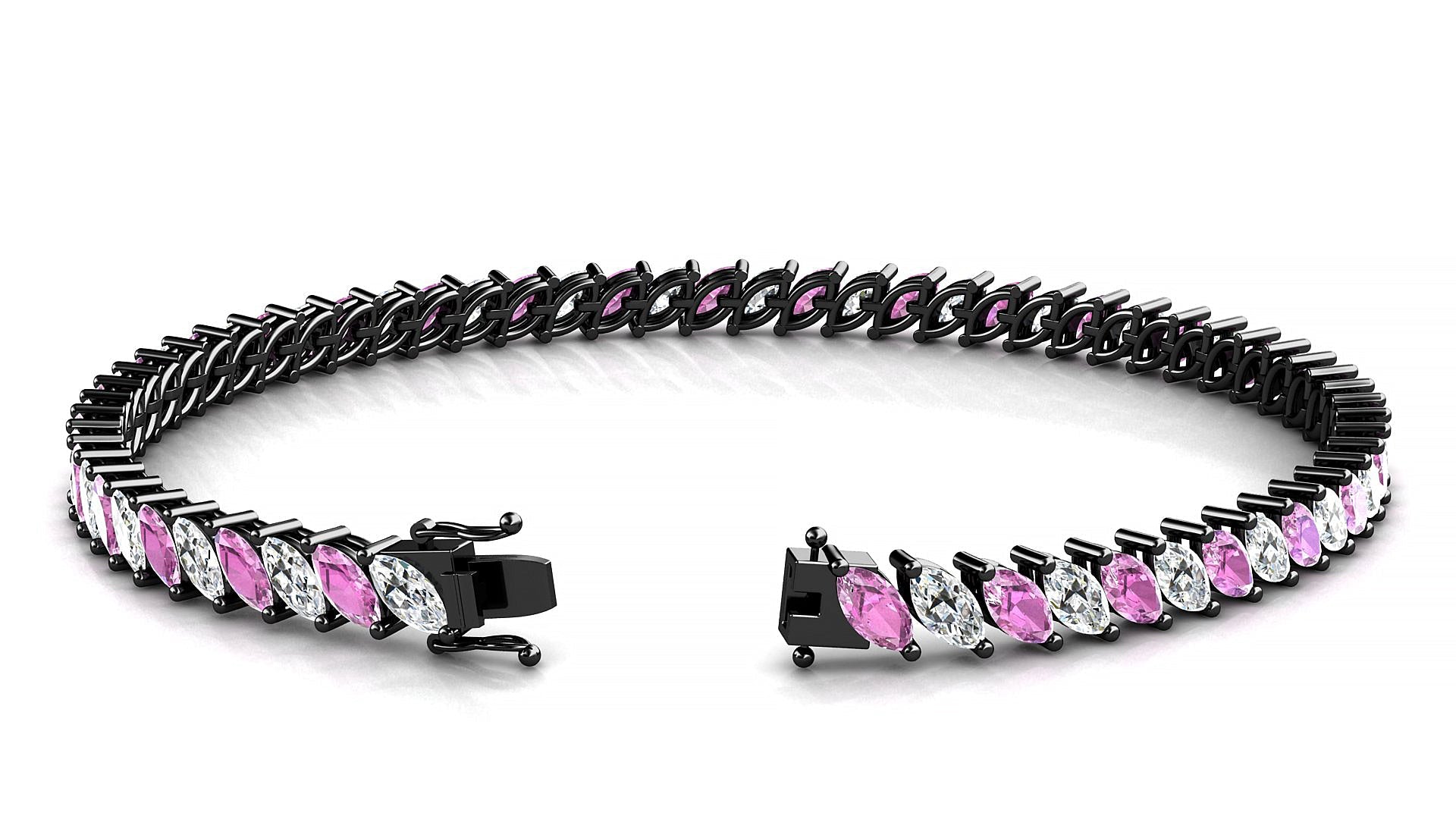 Venezia 1-1 | 18k Black Gold 5 x 2.5 mm Marquise Natural Pink Sapphire & Diamond Tennis Bracelet