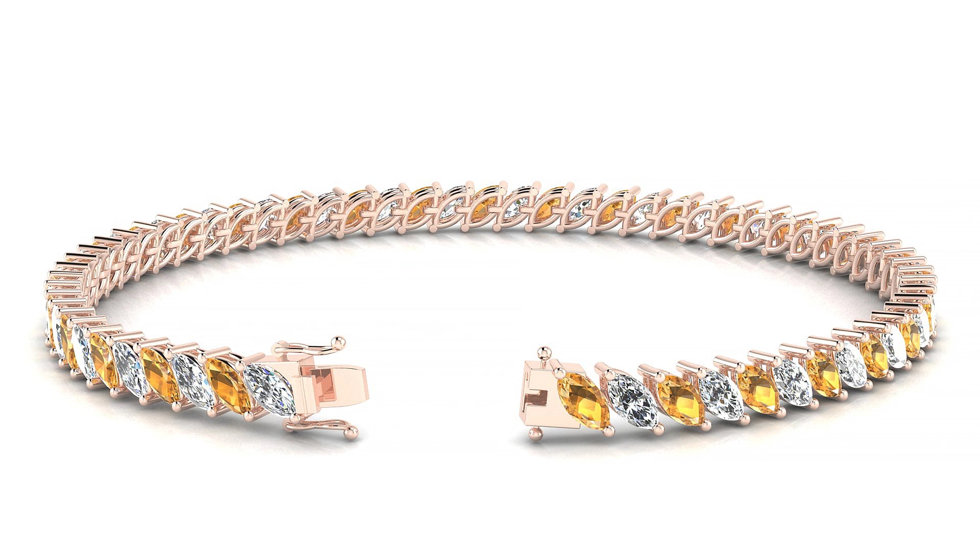 Venezia 1-1 | 18k Rose Gold 5 x 2.5 mm Marquise Natural Citrine & Diamond 18 cm Tennis Bracelet