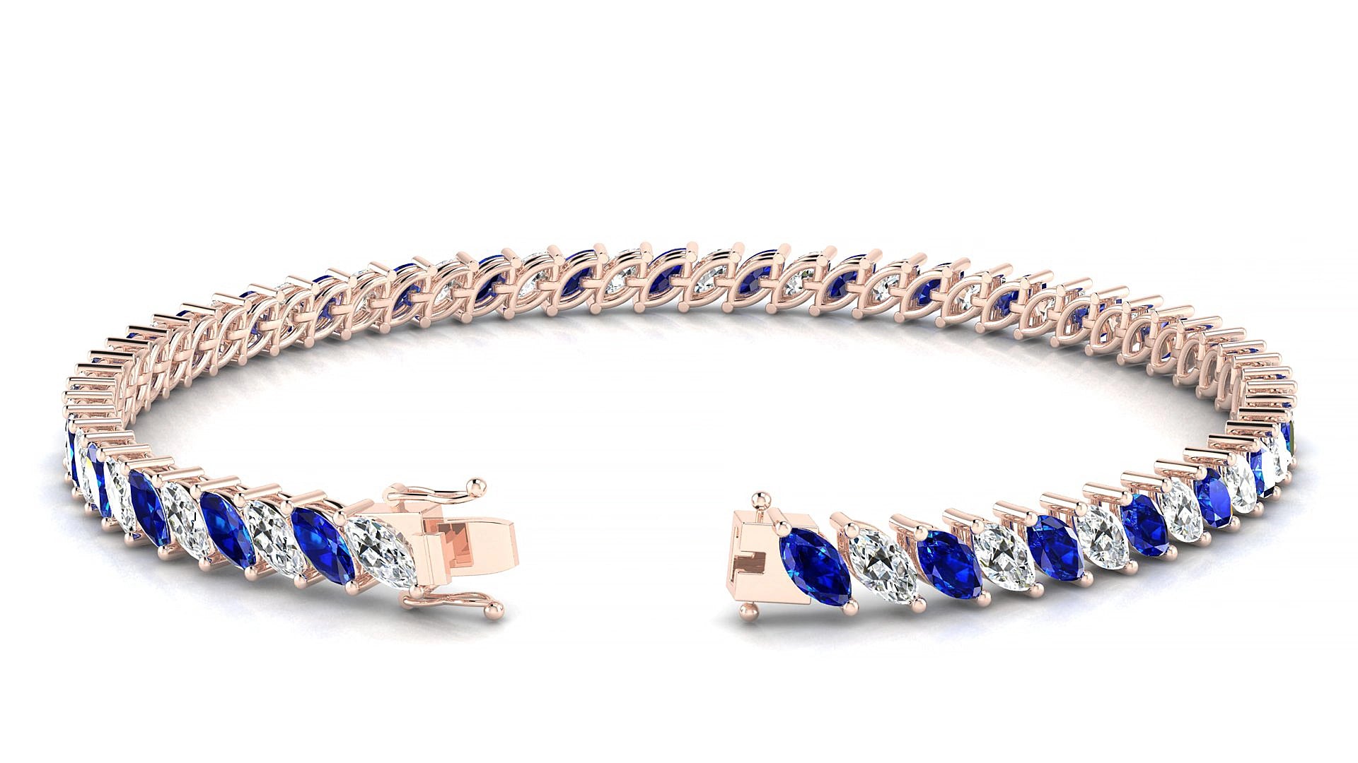 Venezia 1-1 | 18k Rose Gold 5 x 2.5 mm Marquise Natural Sapphire & Diamond 19 cm Tennis Bracelet