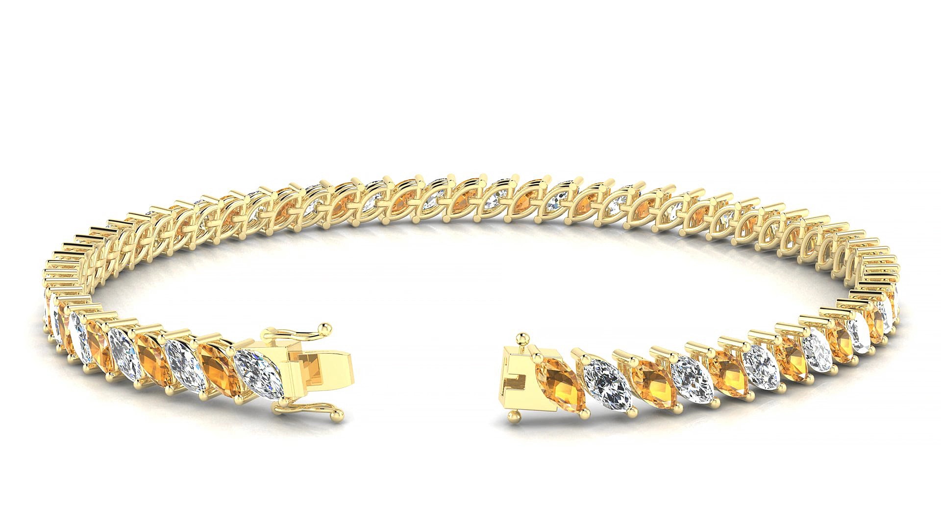 Venezia 1-1 | 18k Yellow Gold 5 x 2.5 mm Marquise Natural Citrine & Diamond 15 cm Tennis Bracelet
