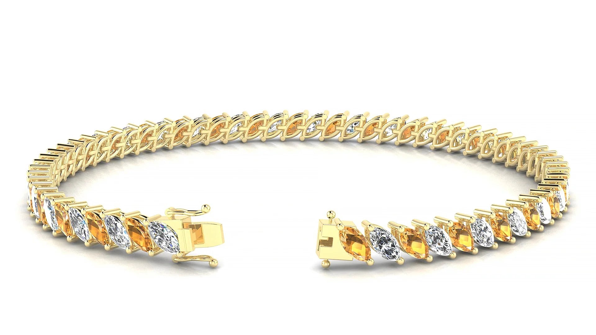Venezia 1-1 | 18k Yellow Gold 5 x 2.5 mm Marquise Natural Citrine & Diamond Tennis Bracelet