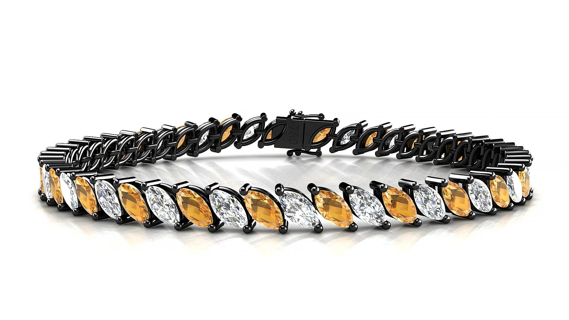 Venezia 1-1 | 18k Black Gold 6 x 3 mm Marquise Natural Citrine & Diamond Tennis Bracelet