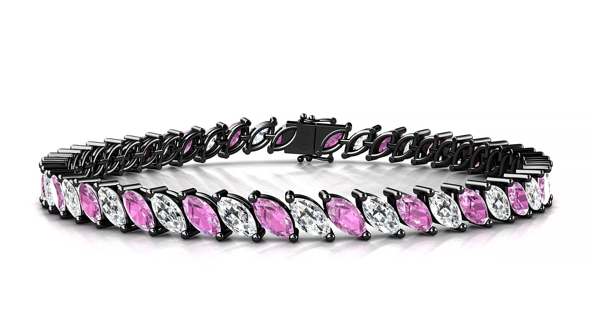 Venezia 1-1 | 18k Black Gold 6 x 3 mm Marquise Natural Pink Sapphire & Diamond Tennis Bracelet