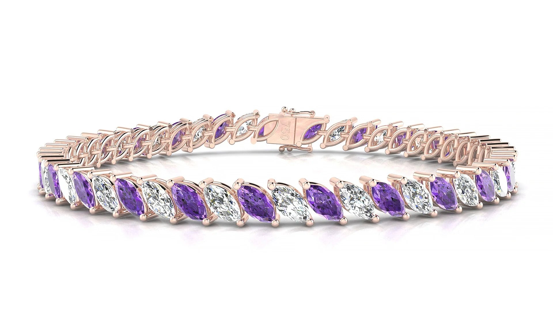 Venezia 1-1 | 18k Rose Gold 6 x 3 mm Marquise Natural Amethyst & Diamond Tennis Bracelet