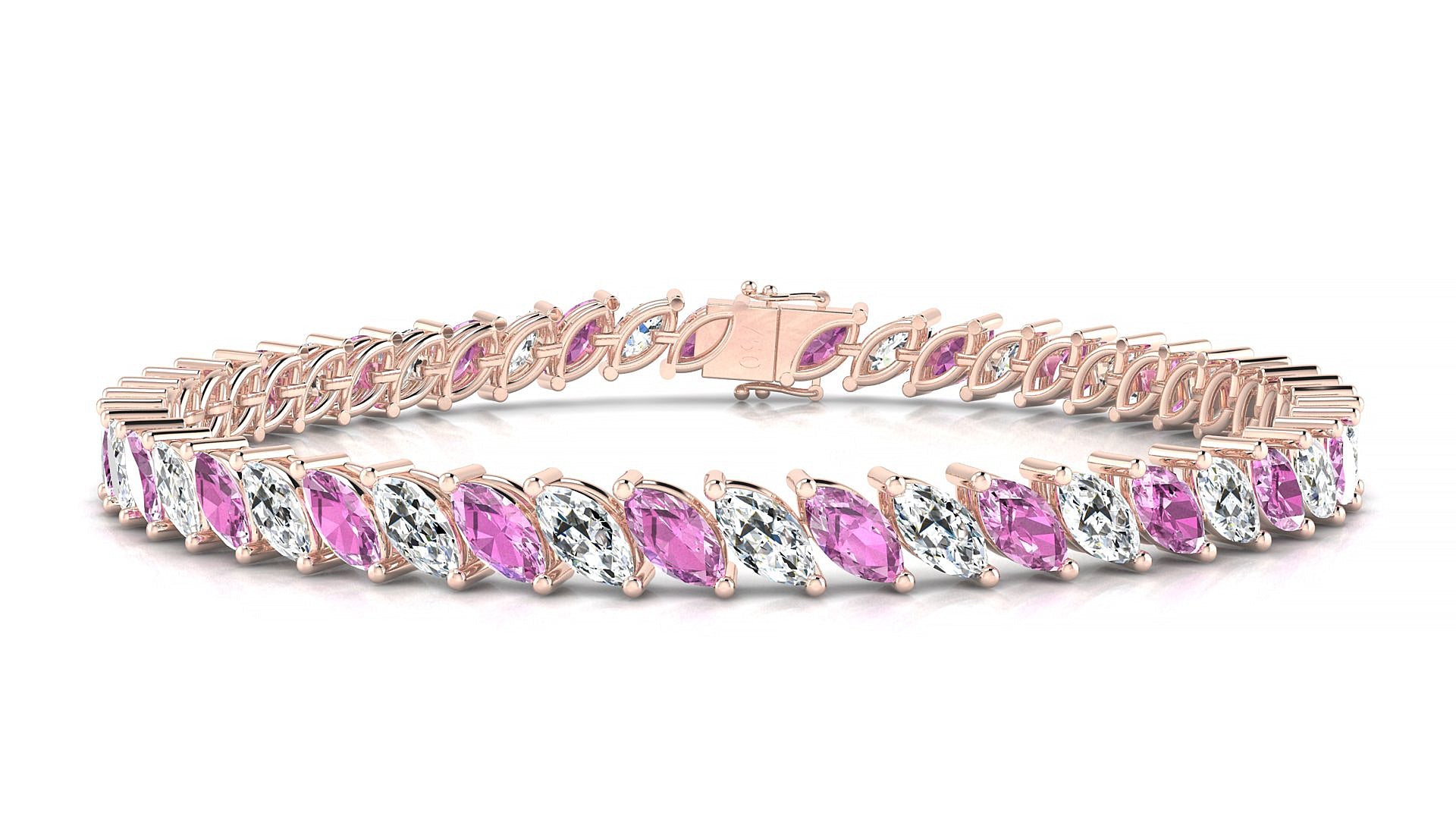 Venezia 1-1 | 18k Rose Gold 6 x 3 mm Marquise Natural Pink Sapphire & Diamond Tennis Bracelet