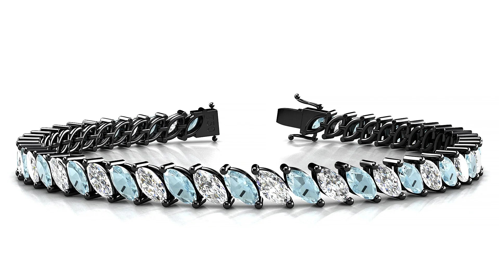 Venezia 1-1 | 18k Black Gold 6 x 3 mm Marquise Natural Aquamarine & Diamond Tennis Bracelet