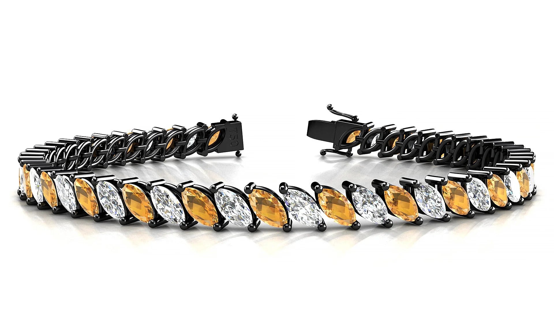 Venezia 1-1 | 18k Black Gold 6 x 3 mm Marquise Natural Citrine & Diamond Tennis Bracelet