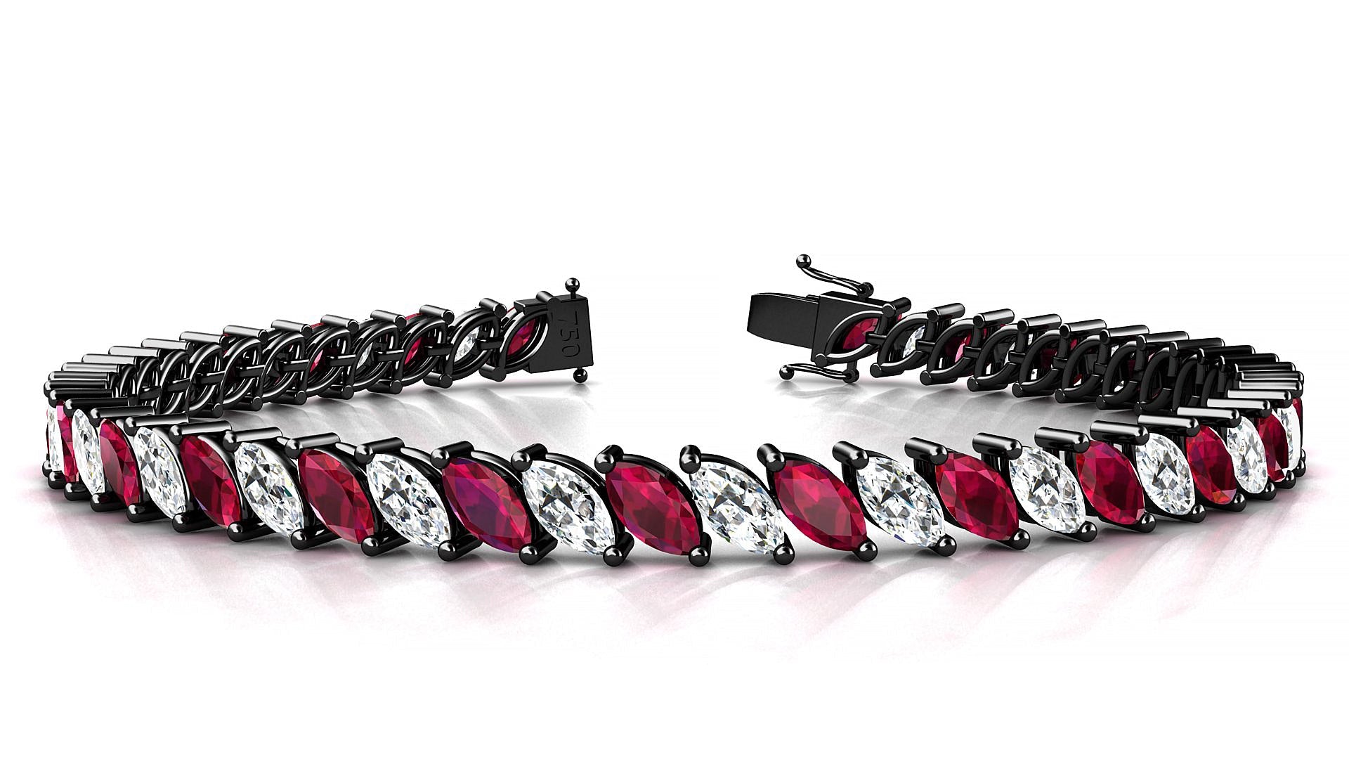 Venezia 1-1 | 18k Black Gold 6 x 3 mm Marquise Natural Ruby & Diamond Tennis Bracelet