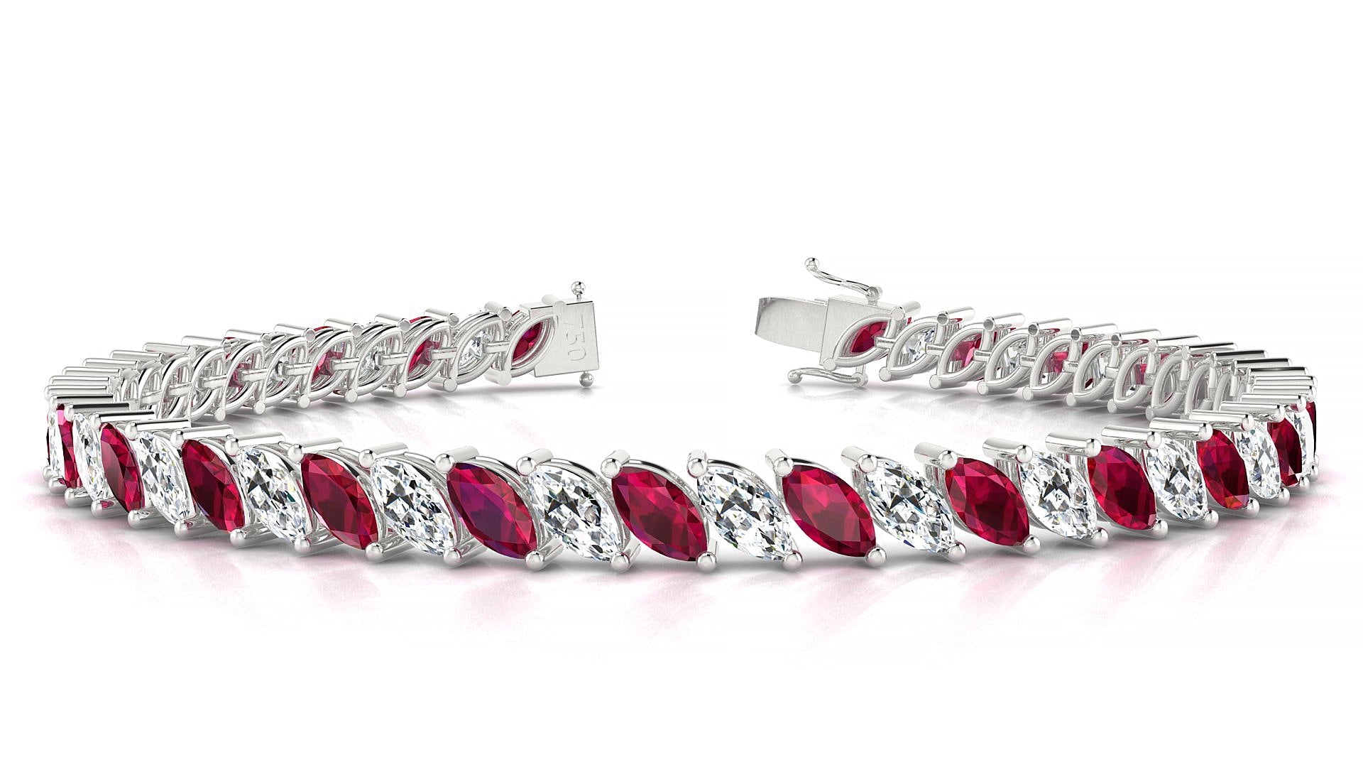 Venezia 1-1 | 18k White Gold 6 x 3 mm Marquise Natural Ruby & Diamond Tennis Bracelet