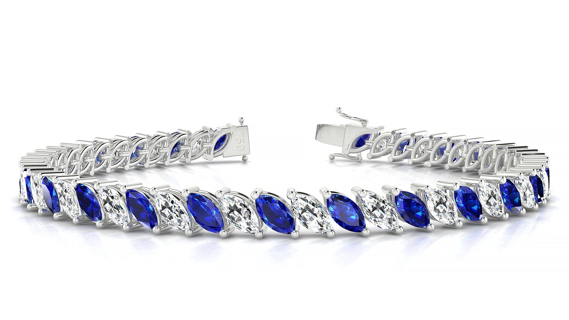 Venezia 1-1 | 18k White Gold 6 x 3 mm Marquise Natural Sapphire & Diamond Tennis Bracelet
