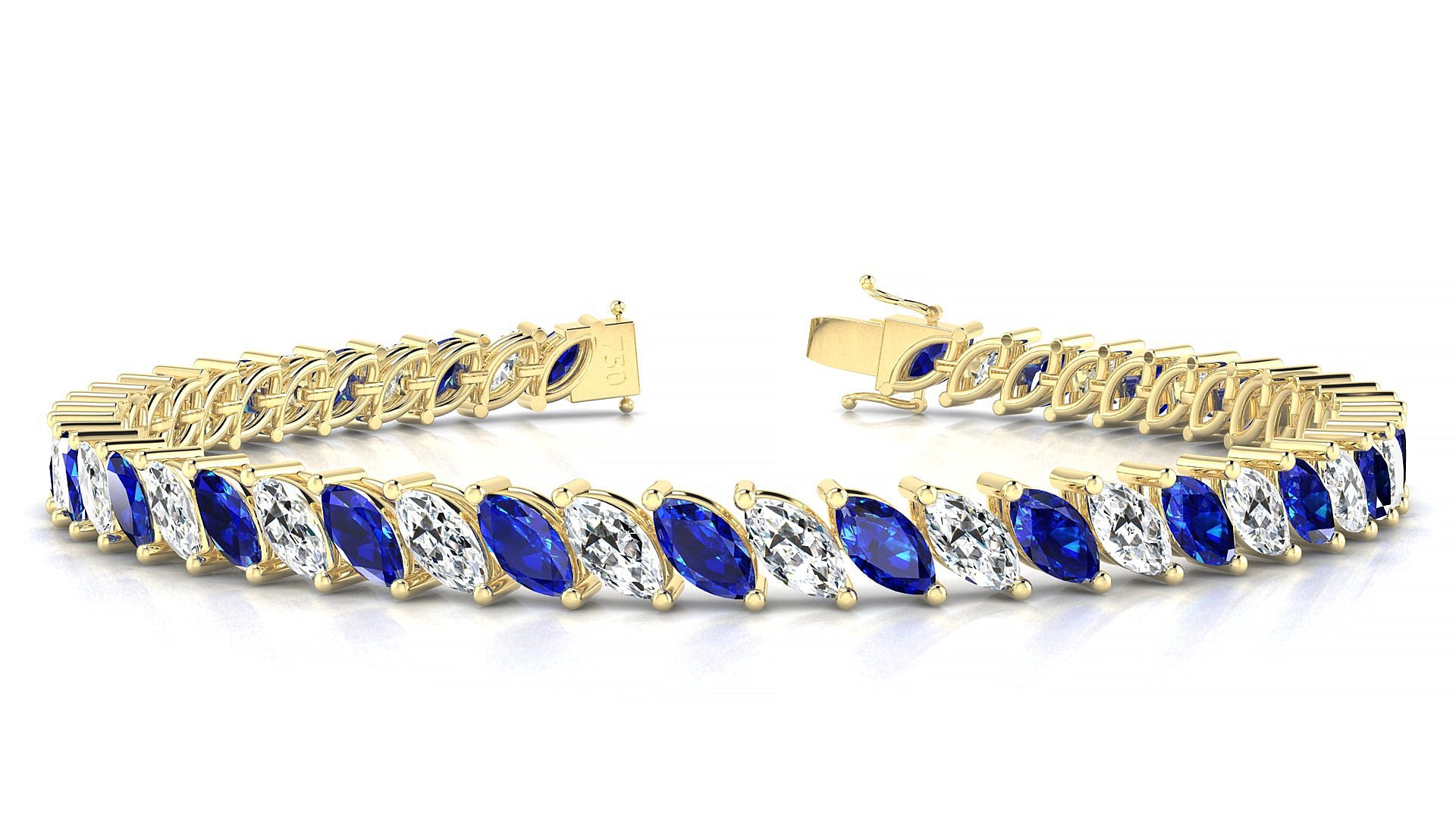 Venezia 1-1 | 18k Yellow Gold 6 x 3 mm Marquise Natural Sapphire & Diamond Tennis Bracelet