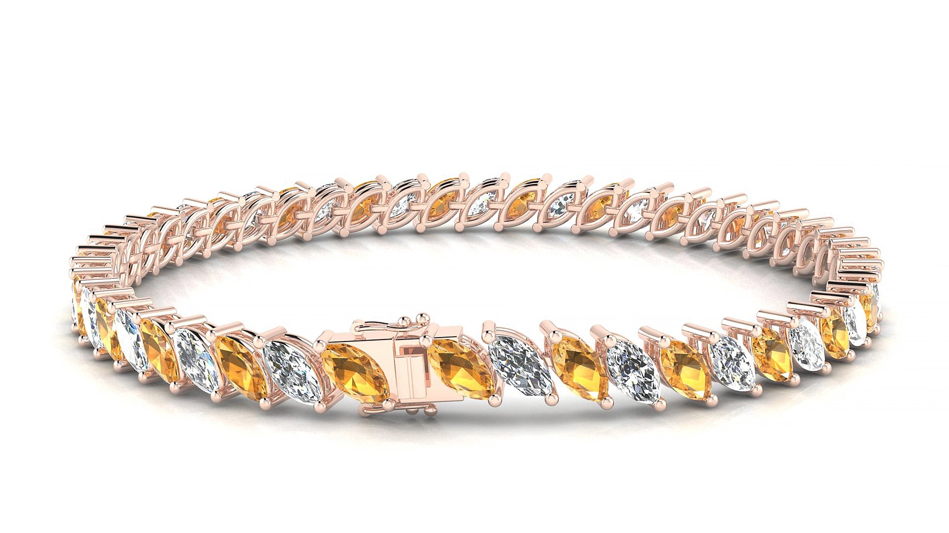 Venezia 1-1 | 18k Rose Gold 6 x 3 mm Marquise Natural Citrine & Diamond 16 cm Tennis Bracelet