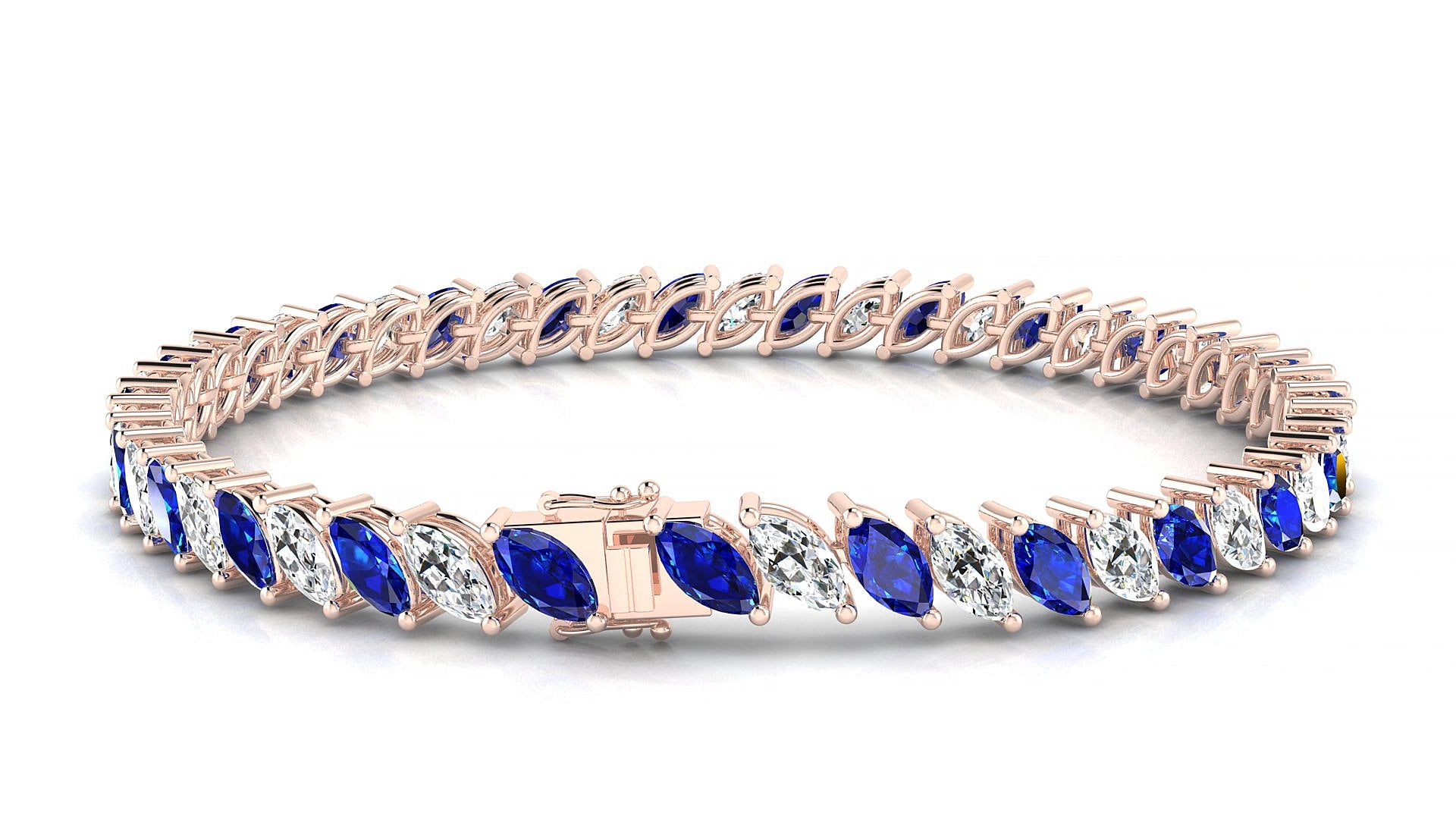 Venezia 1-1 | 18k Rose Gold 6 x 3 mm Marquise Natural Sapphire & Diamond 20 cm Tennis Bracelet