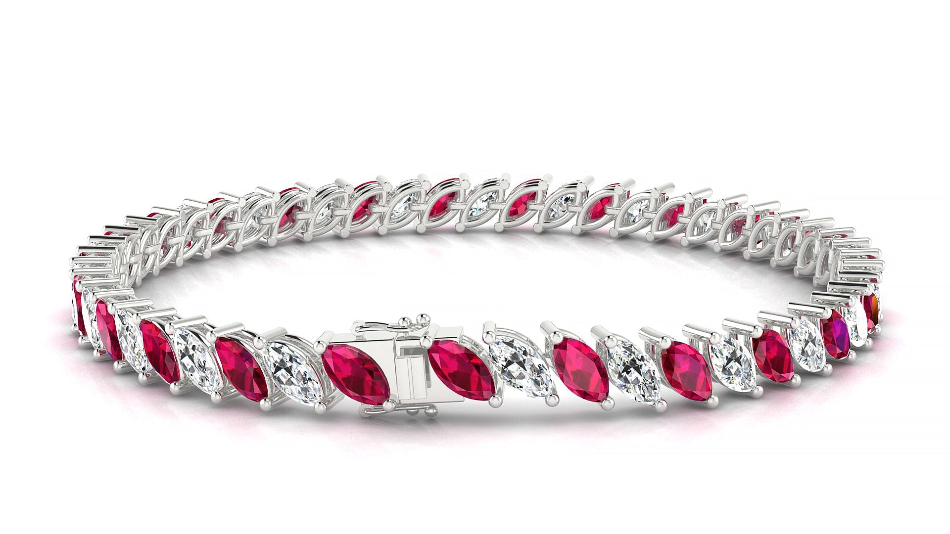 Venezia 1-1 | 18k White Gold 6 x 3 mm Marquise Natural Ruby & Diamond Tennis Bracelet