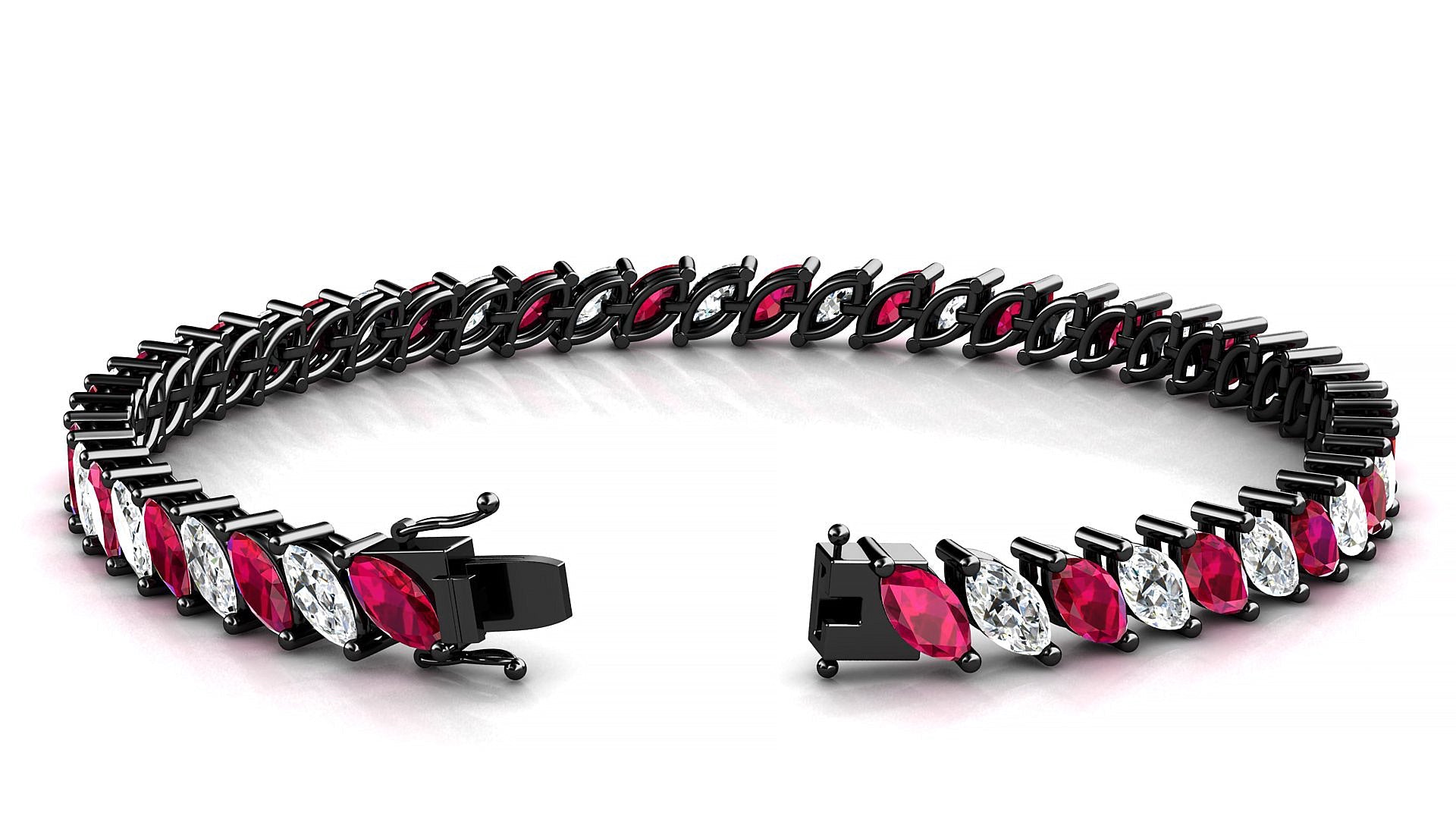 Venezia 1-1 | 18k Black Gold 6 x 3 mm Marquise Natural Ruby & Diamond Tennis Bracelet