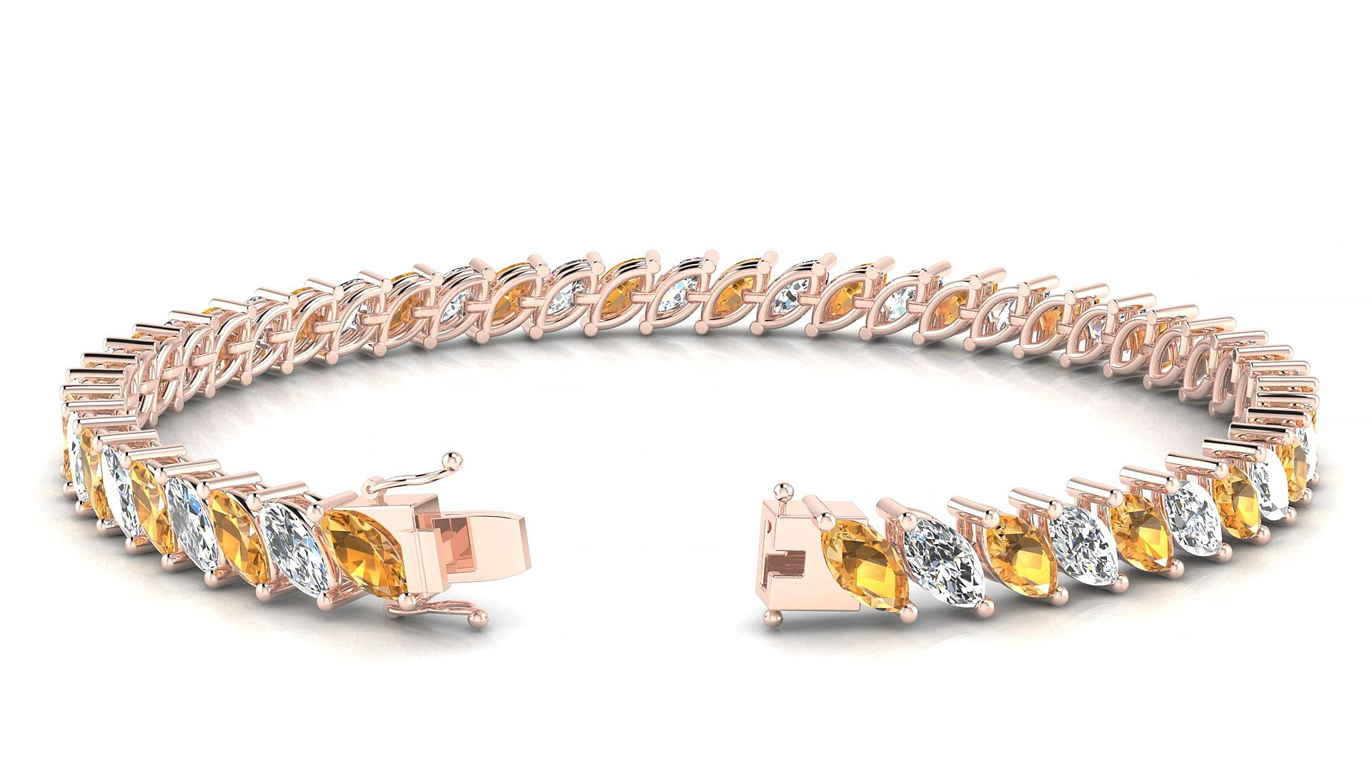 Venezia 1-1 | 18k Rose Gold 6 x 3 mm Marquise Natural Citrine & Diamond 18 cm Tennis Bracelet