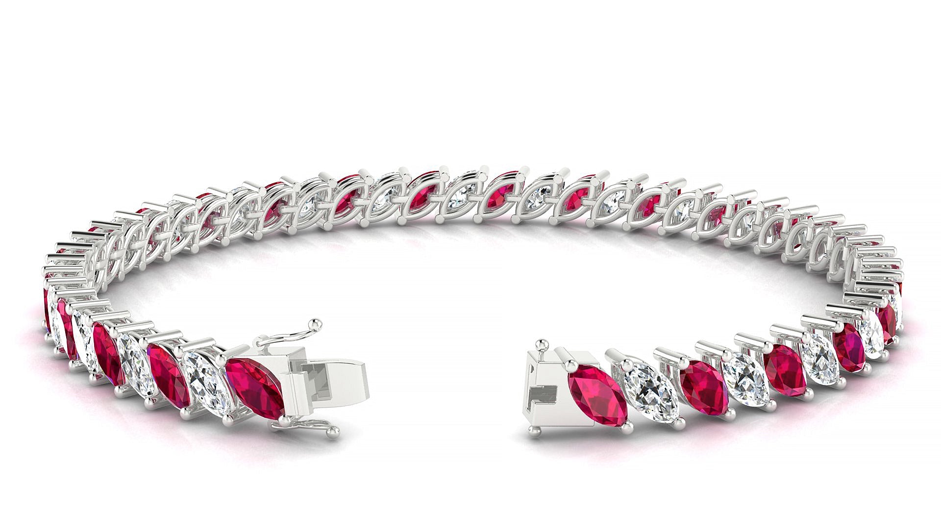 Venezia 1-1 | 18k White Gold 6 x 3 mm Marquise Natural Ruby & Diamond Tennis Bracelet