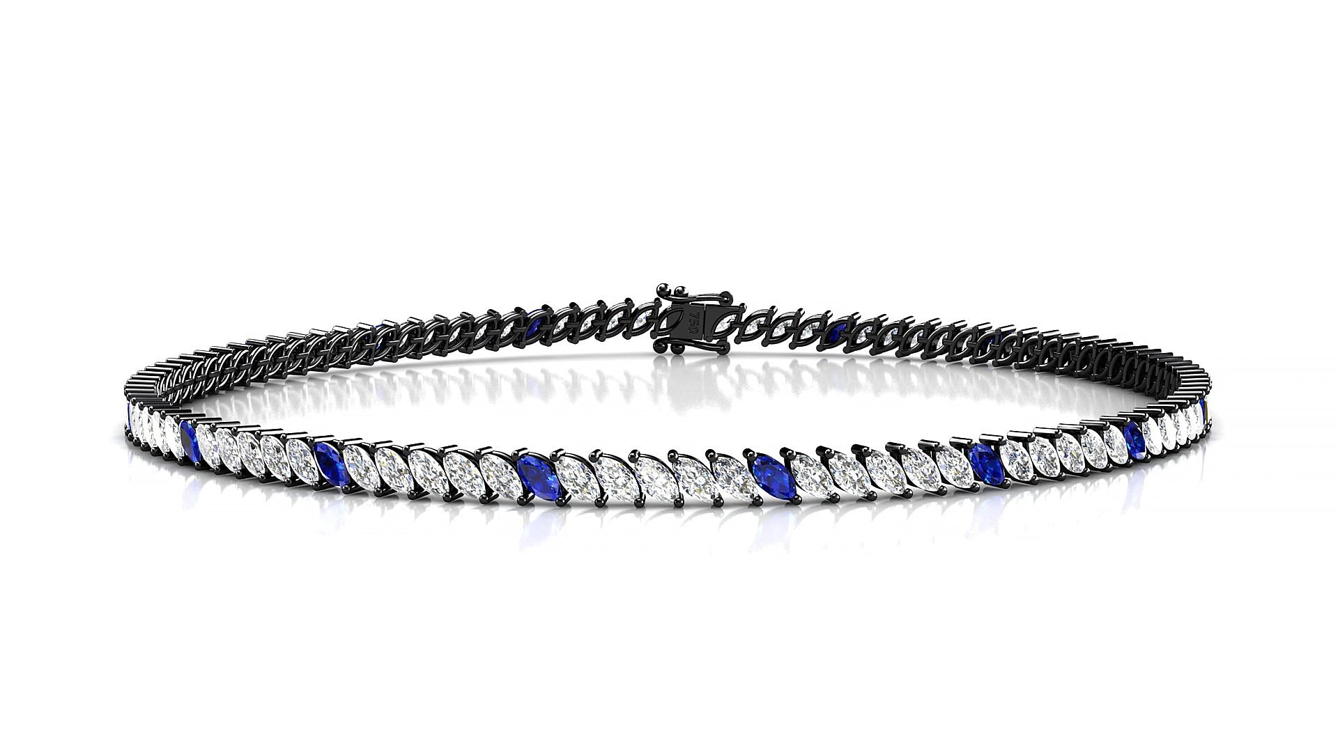 Venezia 1-5 | 18k Black Gold 3 x 1.5 mm Marquise Natural Sapphire & Diamond 15 cm Tennis Bracelet