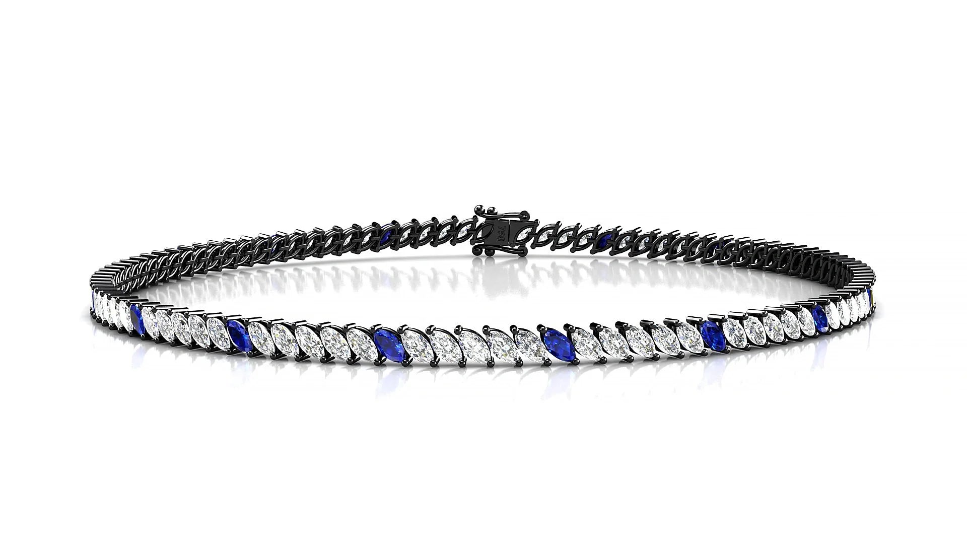 Venezia 1-5 | 18k Black Gold 3 x 1.5 mm Marquise Natural Sapphire & Diamond 18 cm Tennis Bracelet